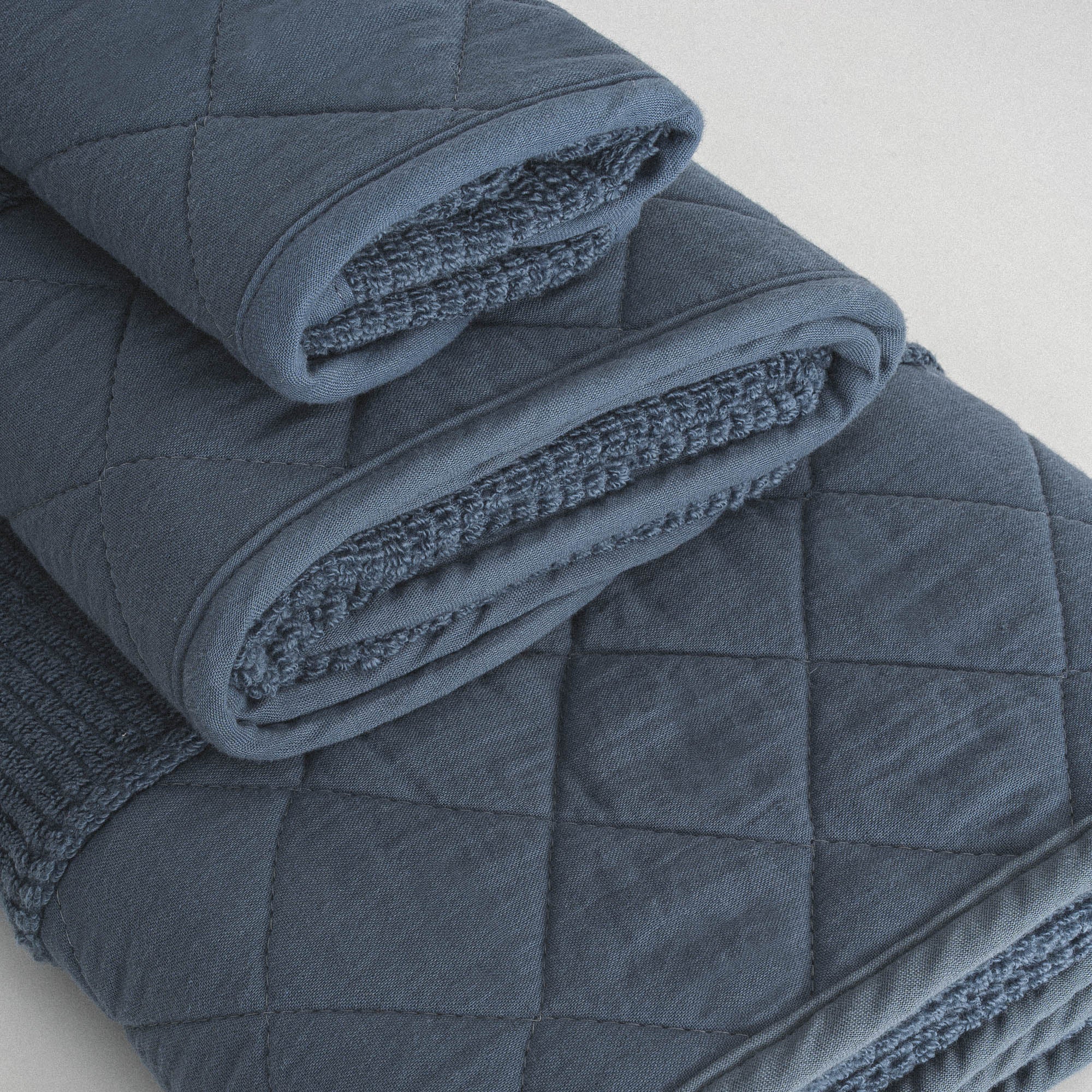 Hüma Cotton Quilted Bath Towel Set Pack of 3 Navy Blue