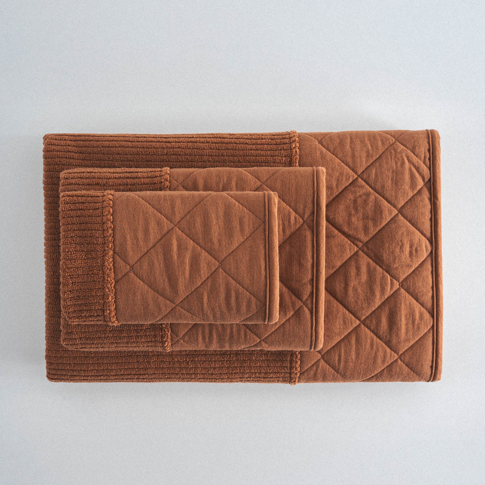 Hüma Cotton Quilted Bath Towel Set Pack of 3 Terra