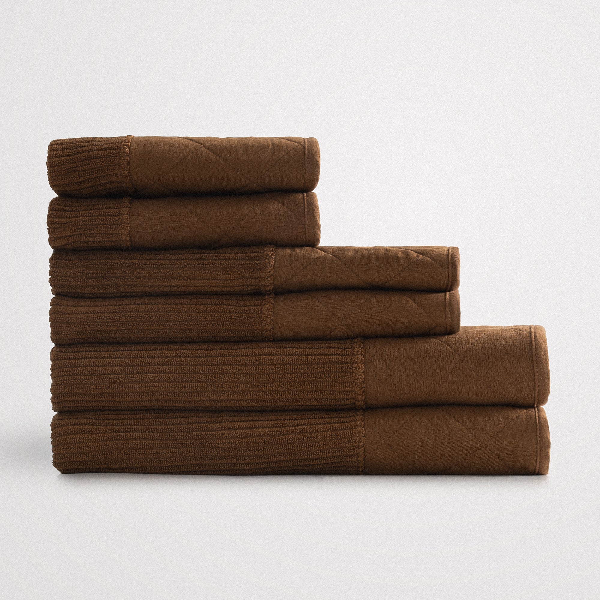Hüma Turkish Cotton Quilted Bath Towel Set Pack of 6 Brown