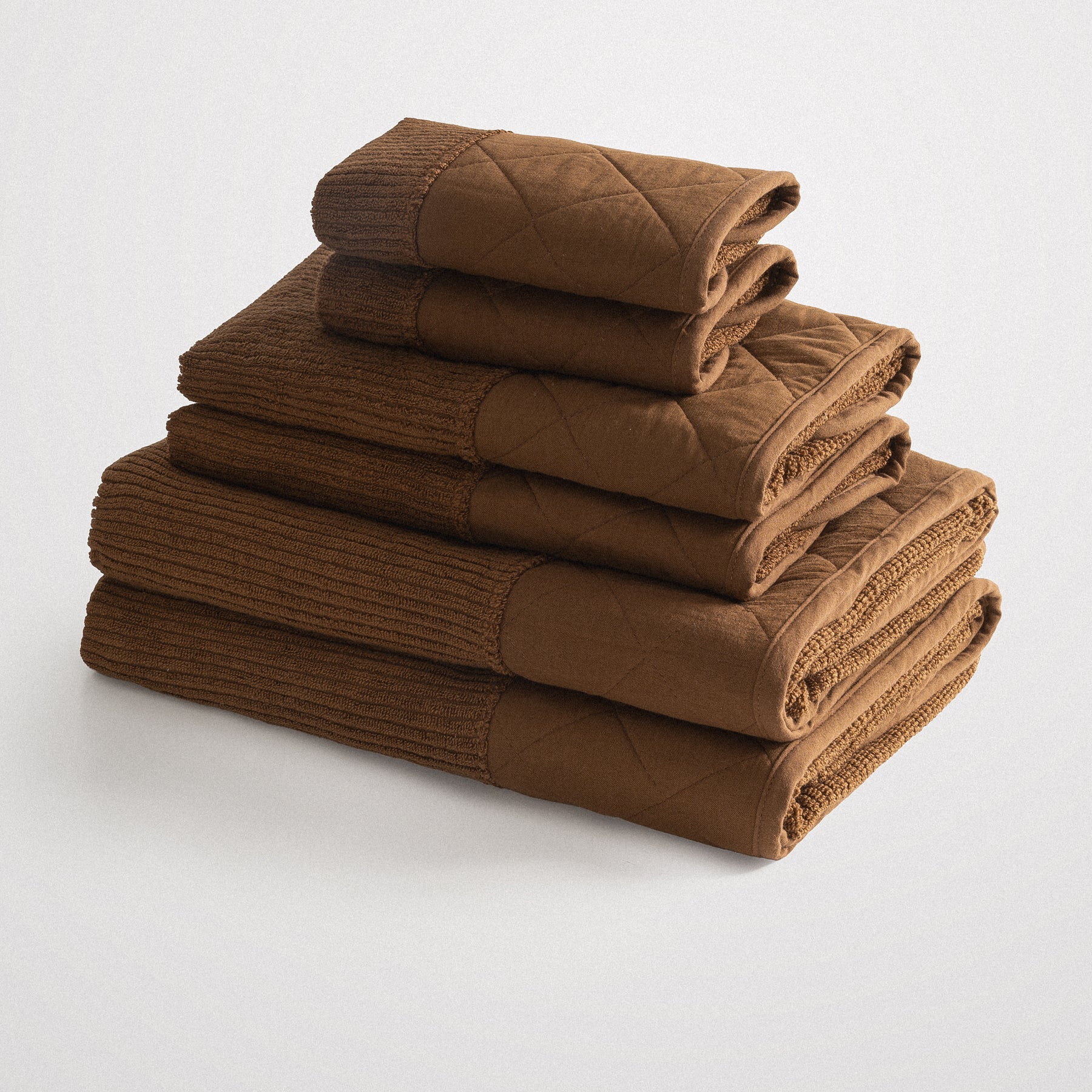 Hüma Turkish Cotton Quilted Bath Towel Set Pack of 6 Brown