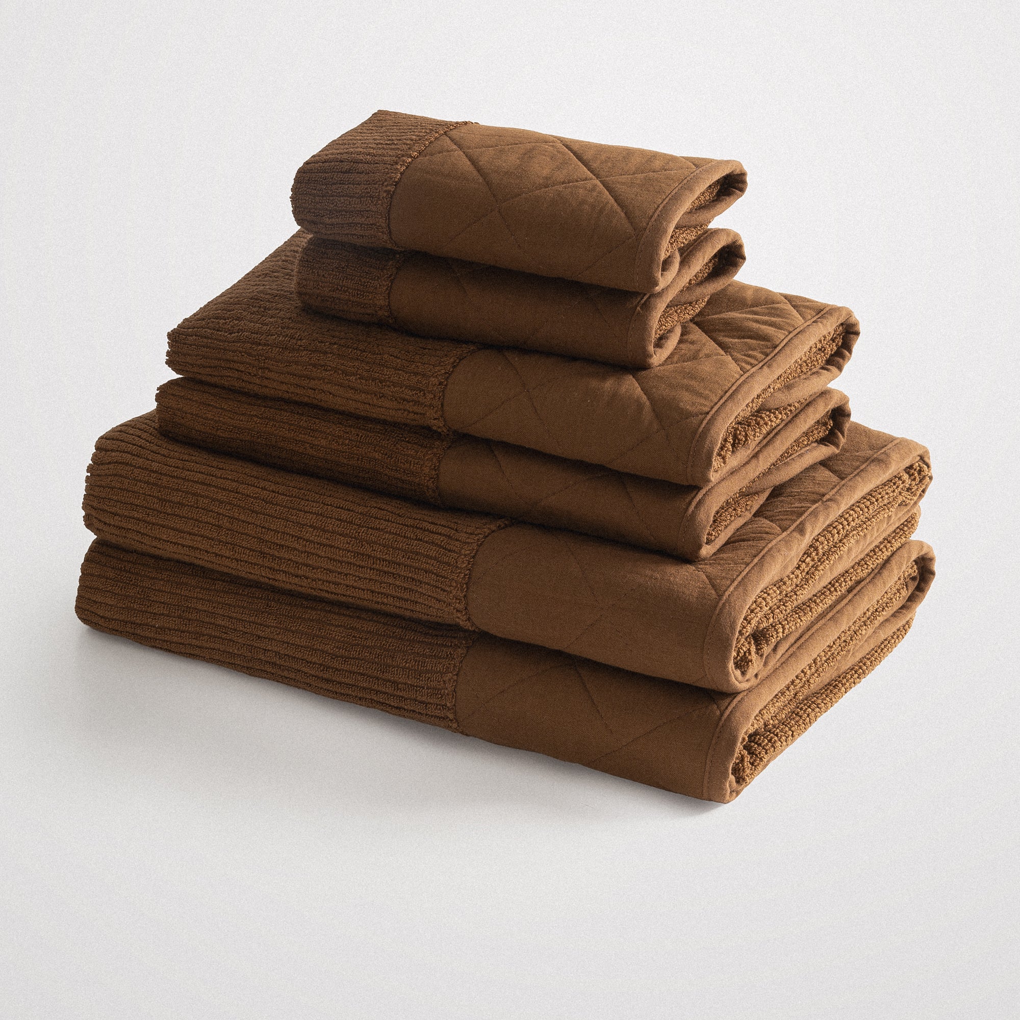 Hüma Turkish Cotton Quilted Bath Towel Set Pack of 6 Brown