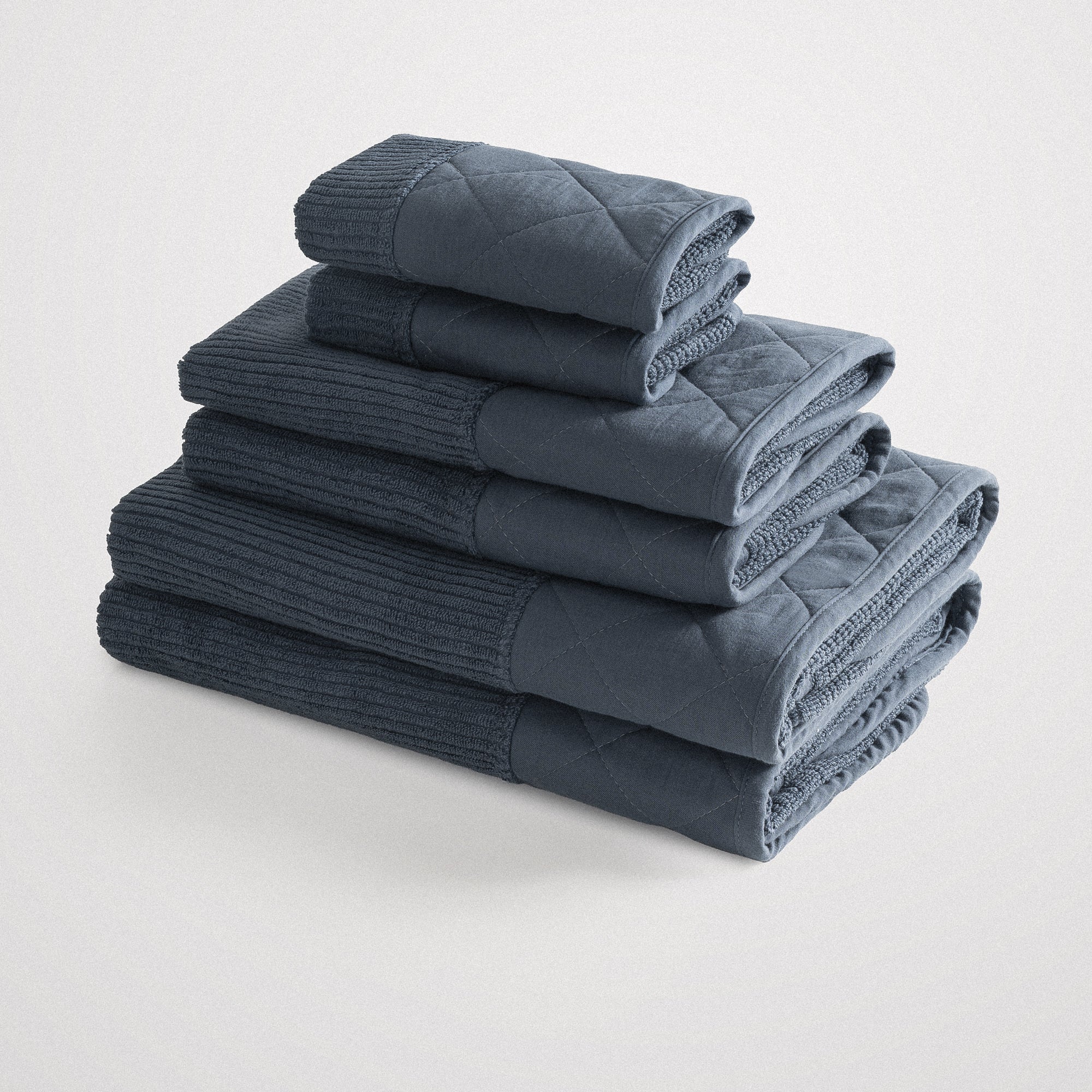 Hüma Turkish Cotton Quilted Bath Towel Set Pack of 6 Navy Blue