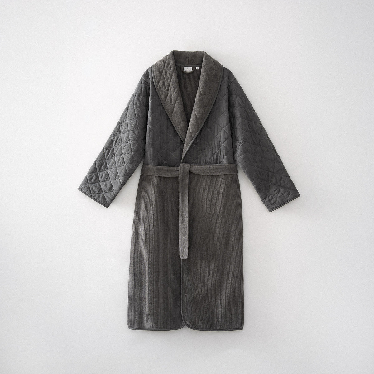 Hüma Quilted Turkish Cotton Men's Bathrobe Anthracite