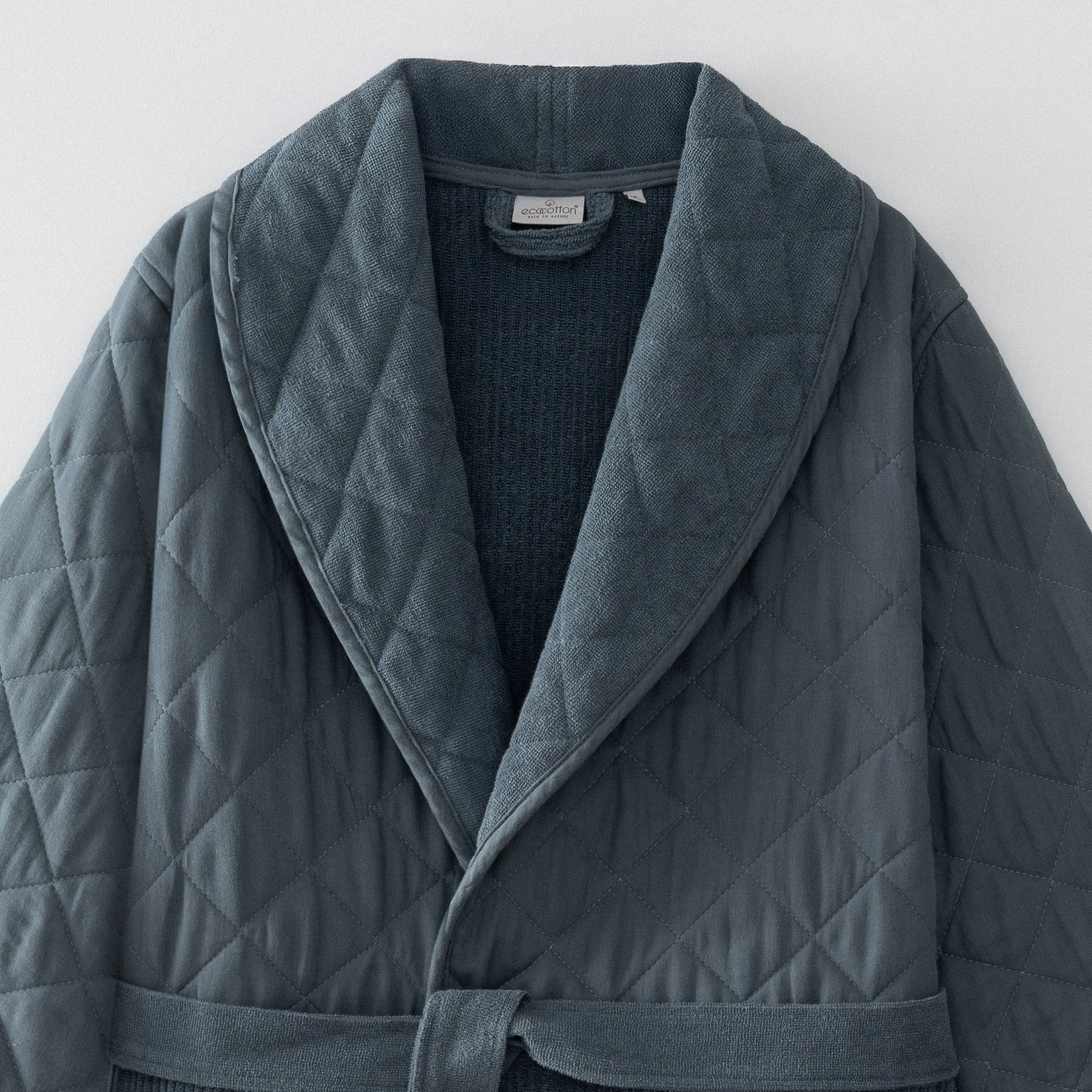 Hüma Quilted Turkish Cotton Men's Bathrobe Navy Blue
