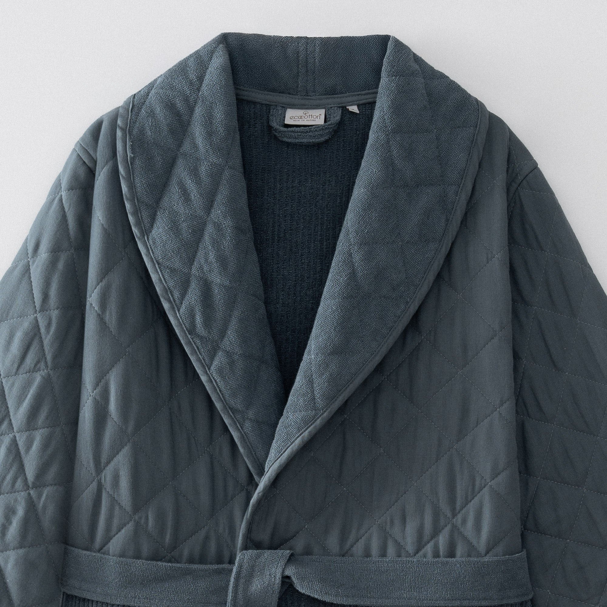 Hüma Quilted Turkish Cotton Men's Bathrobe Navy Blue
