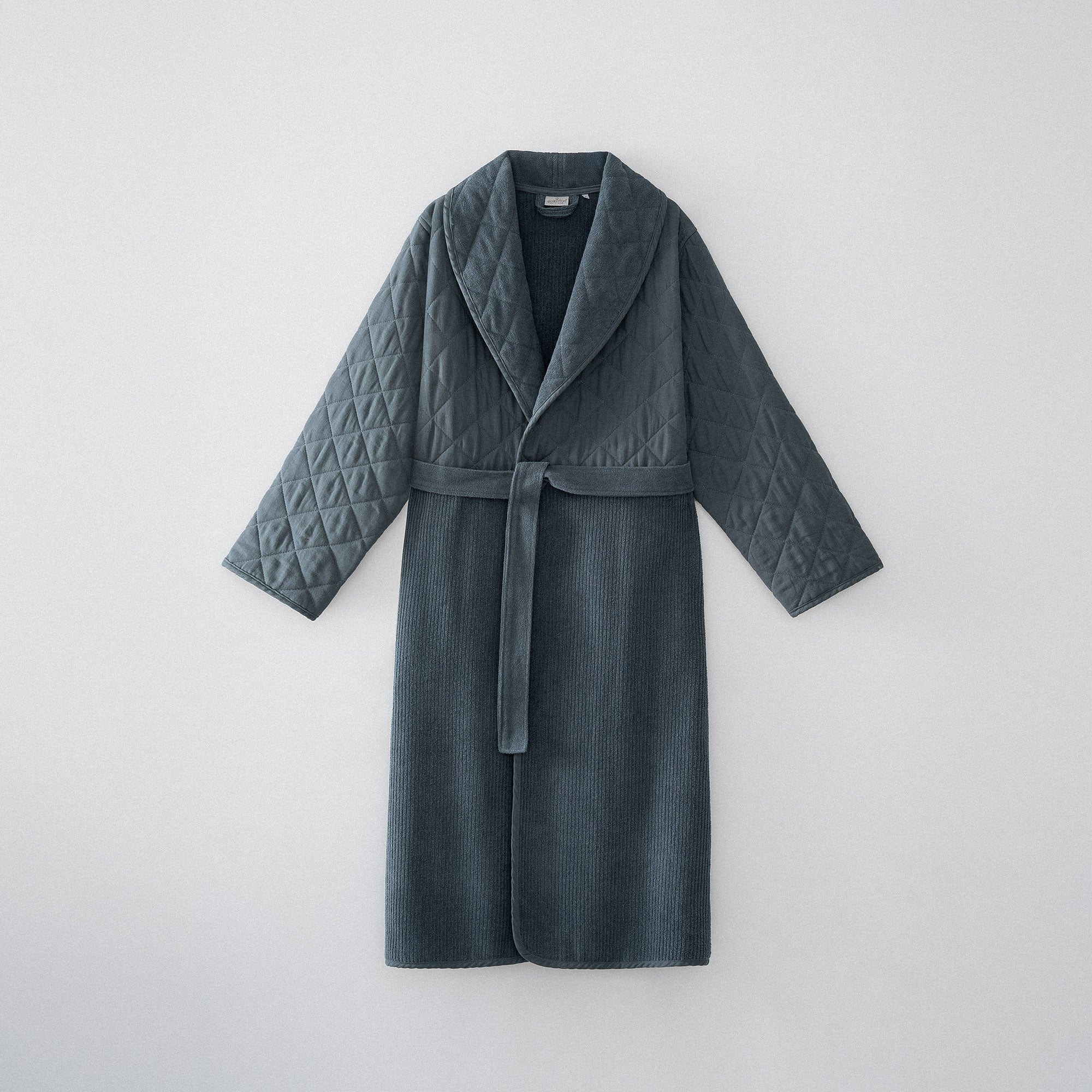 Hüma Quilted Turkish Cotton Men's Bathrobe Navy Blue
