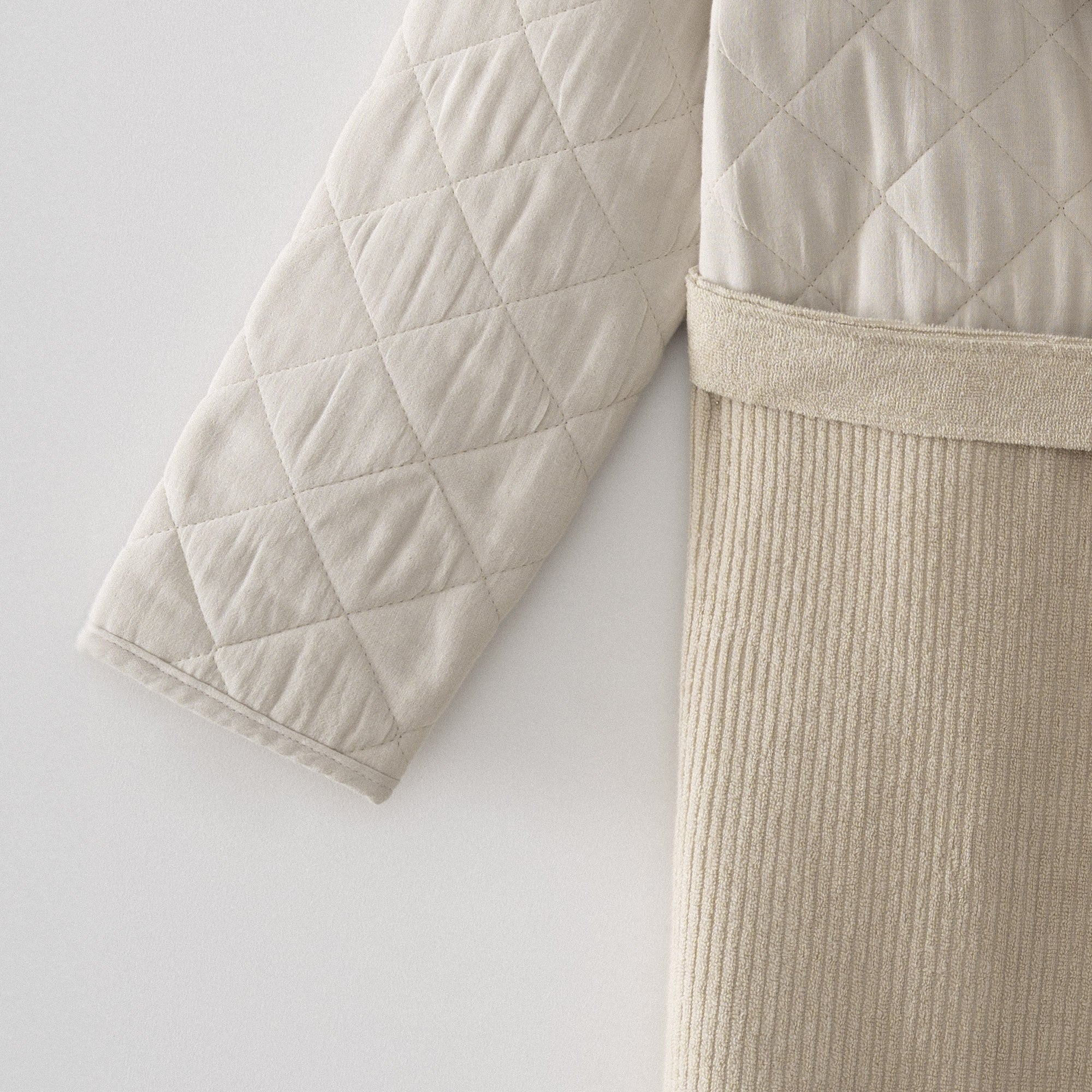 Hüma Quilted Turkish Cotton Women's Bathrobe Beige