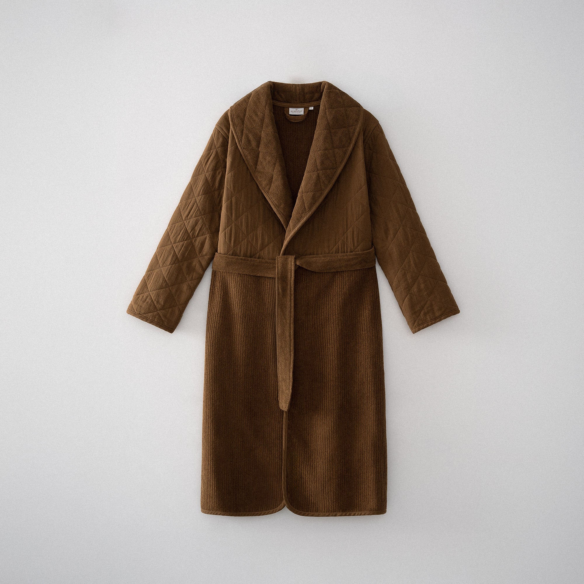 Hüma Quilted Turkish Cotton Women's Bathrobe Brown