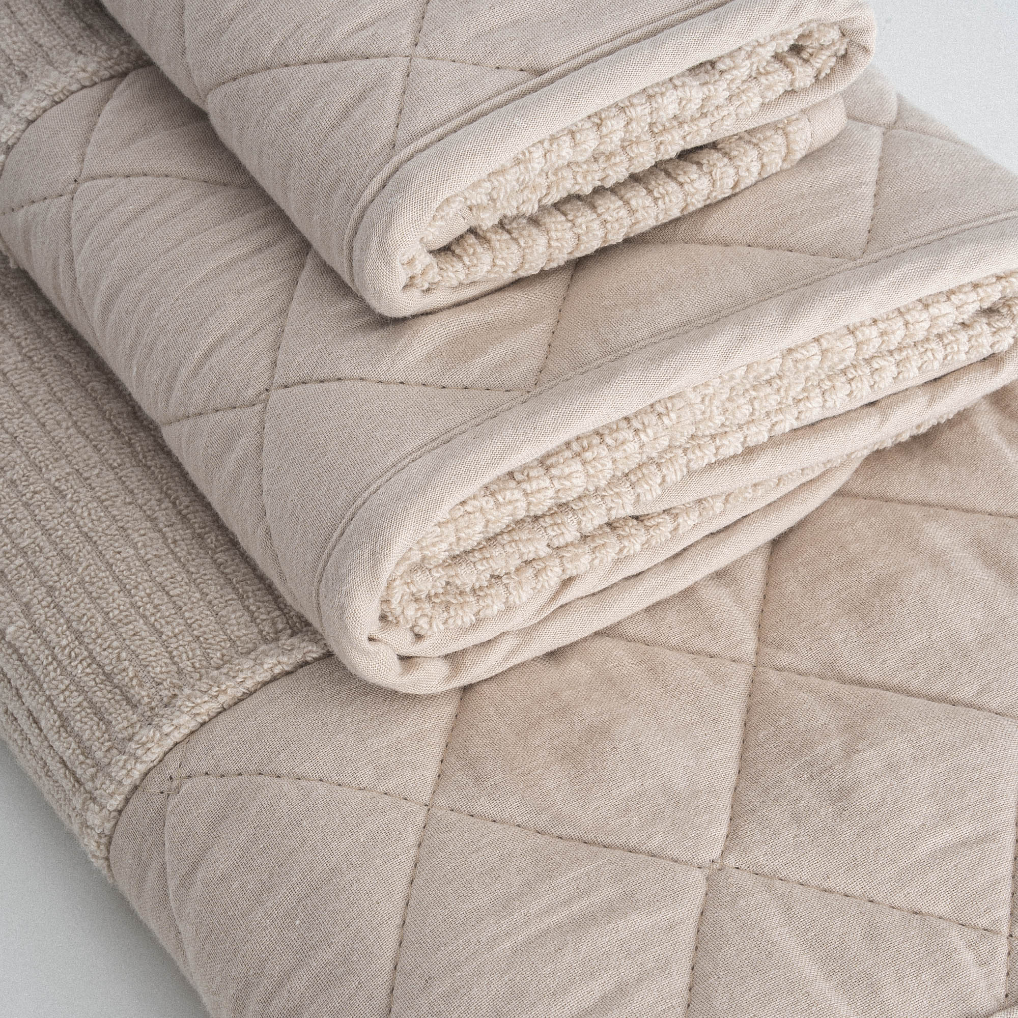 Hüma Turkish Cotton Quilted Bath Towel Set Pack of 6 Beige