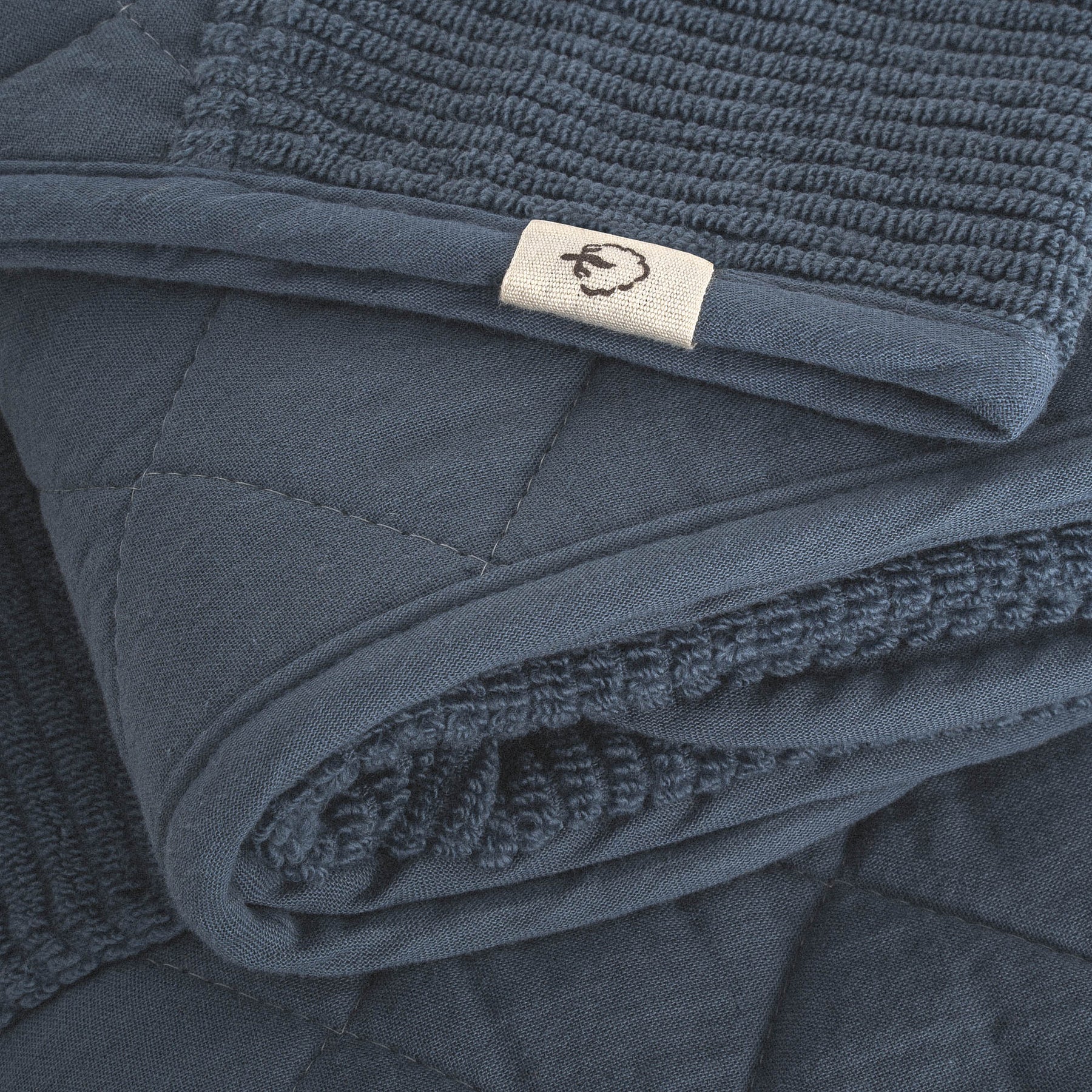 Hüma Turkish Cotton Quilted Bath Towel Set Pack of 6 Navy Blue