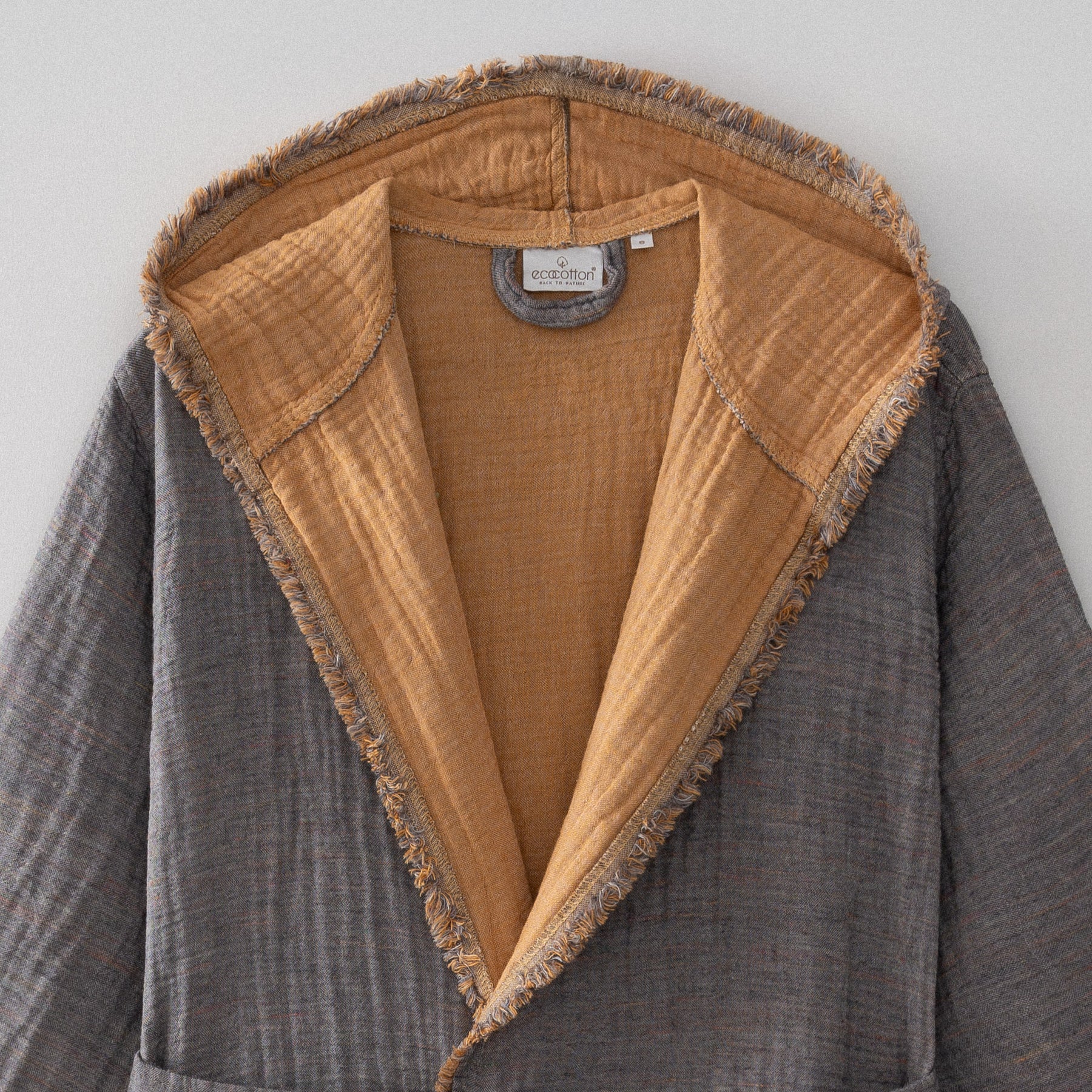 Muna Woman Bathrobe 100% Organic Cotton Inject Anthracite-Saffron