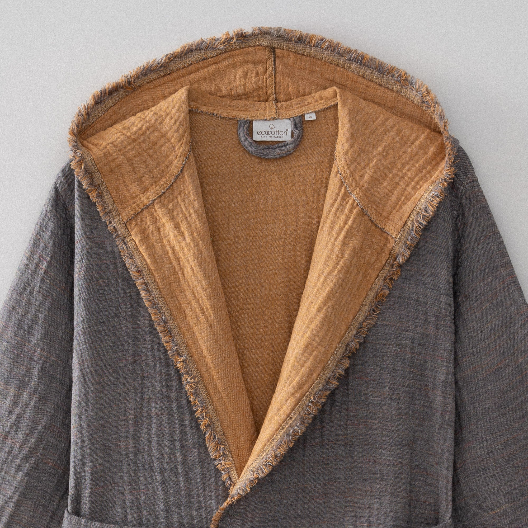 Muna Woman Bathrobe 100% Organic Cotton Inject Anthracite-Saffron