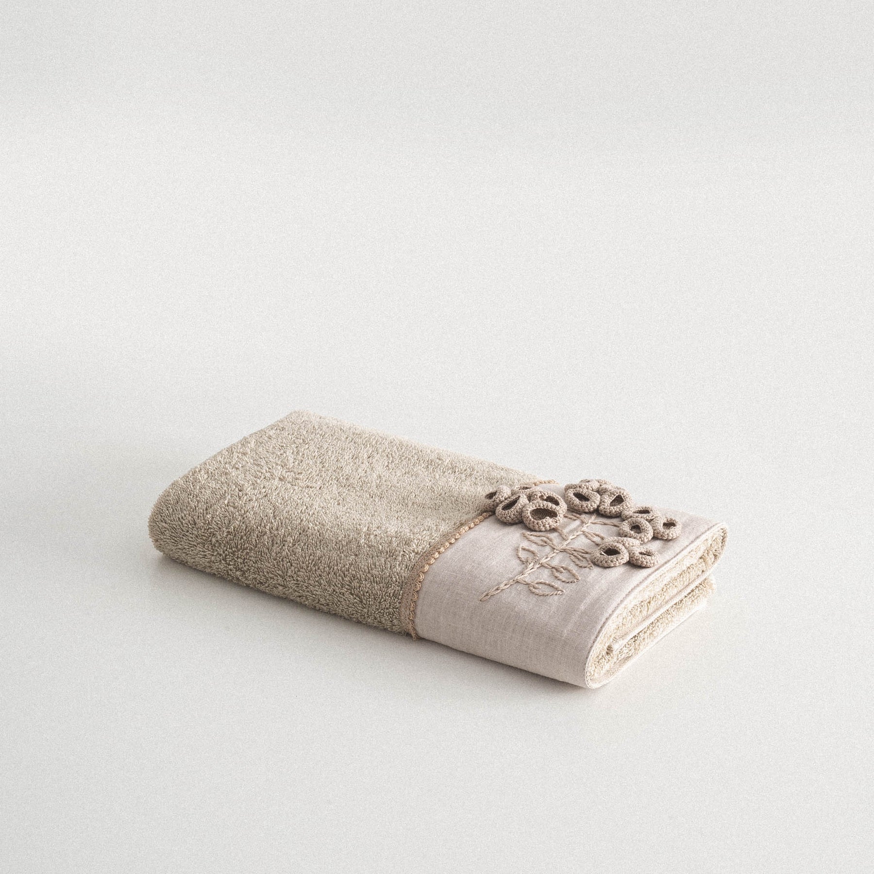 Masal Hand Face Towel 100% Organic Cotton Hand Embroidery Beige 50x90 Cm