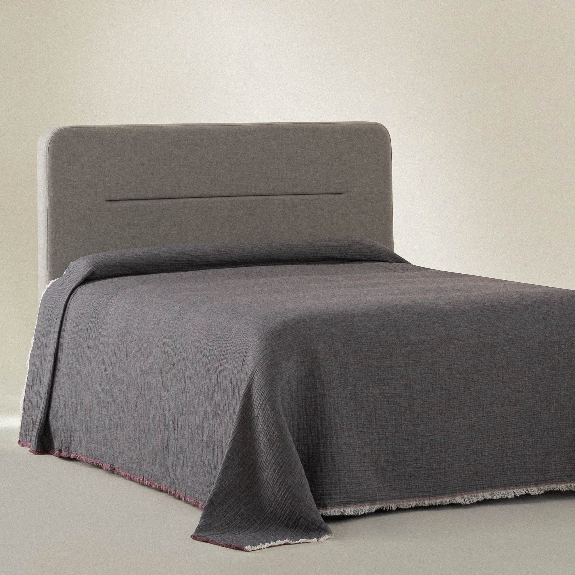 Muna Double Bedspread 100% Organic Cotton Inject Bordeaux -Anthracite 230x250 Cm