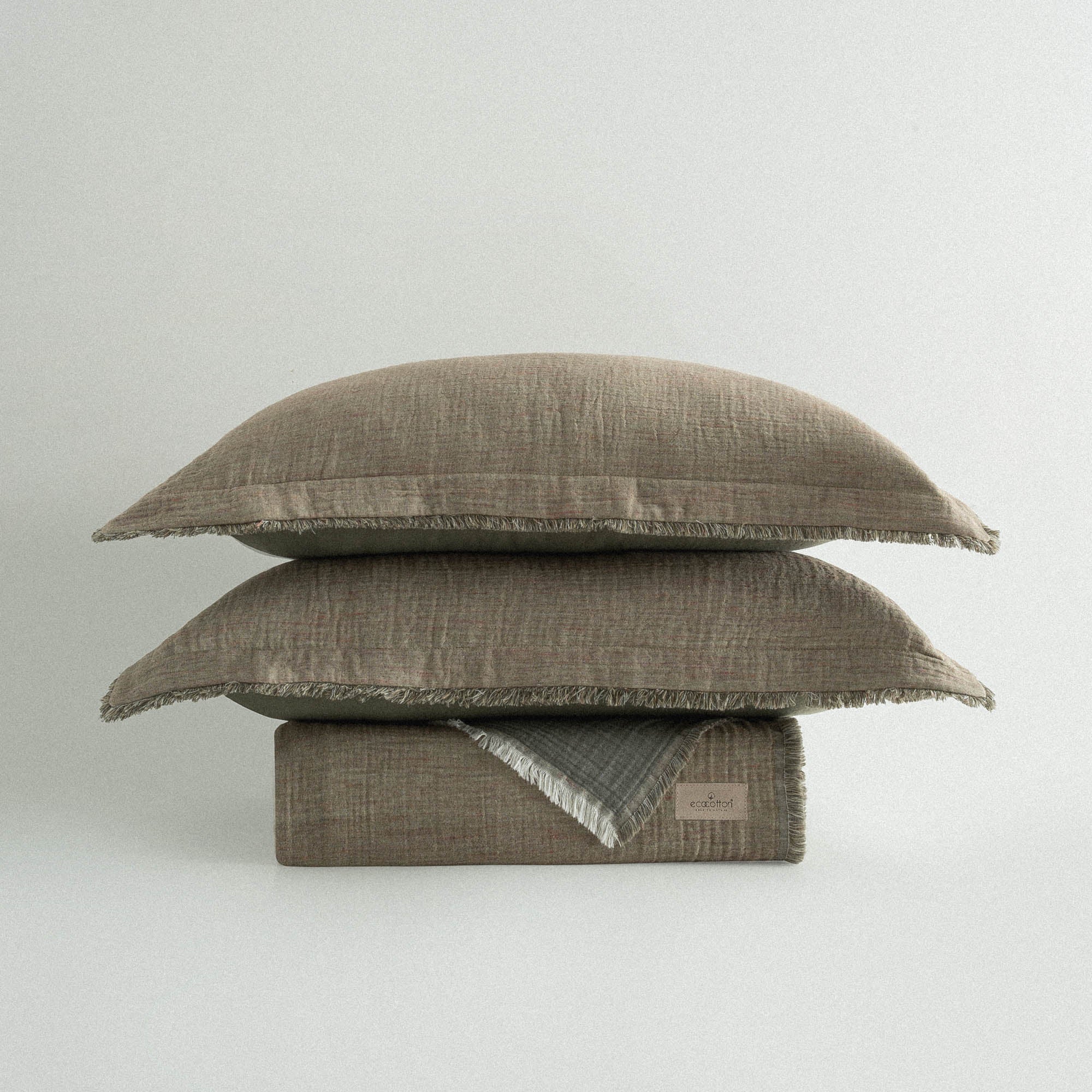 Muna Organic Turkish Cotton Double Bedspread Set Inject Green-Dark Green