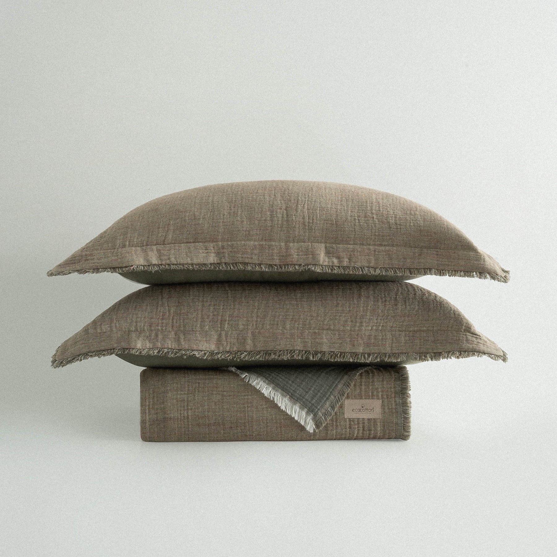 Muna Organic Cotton Inject Double Bedspread Set Green-Dark Green