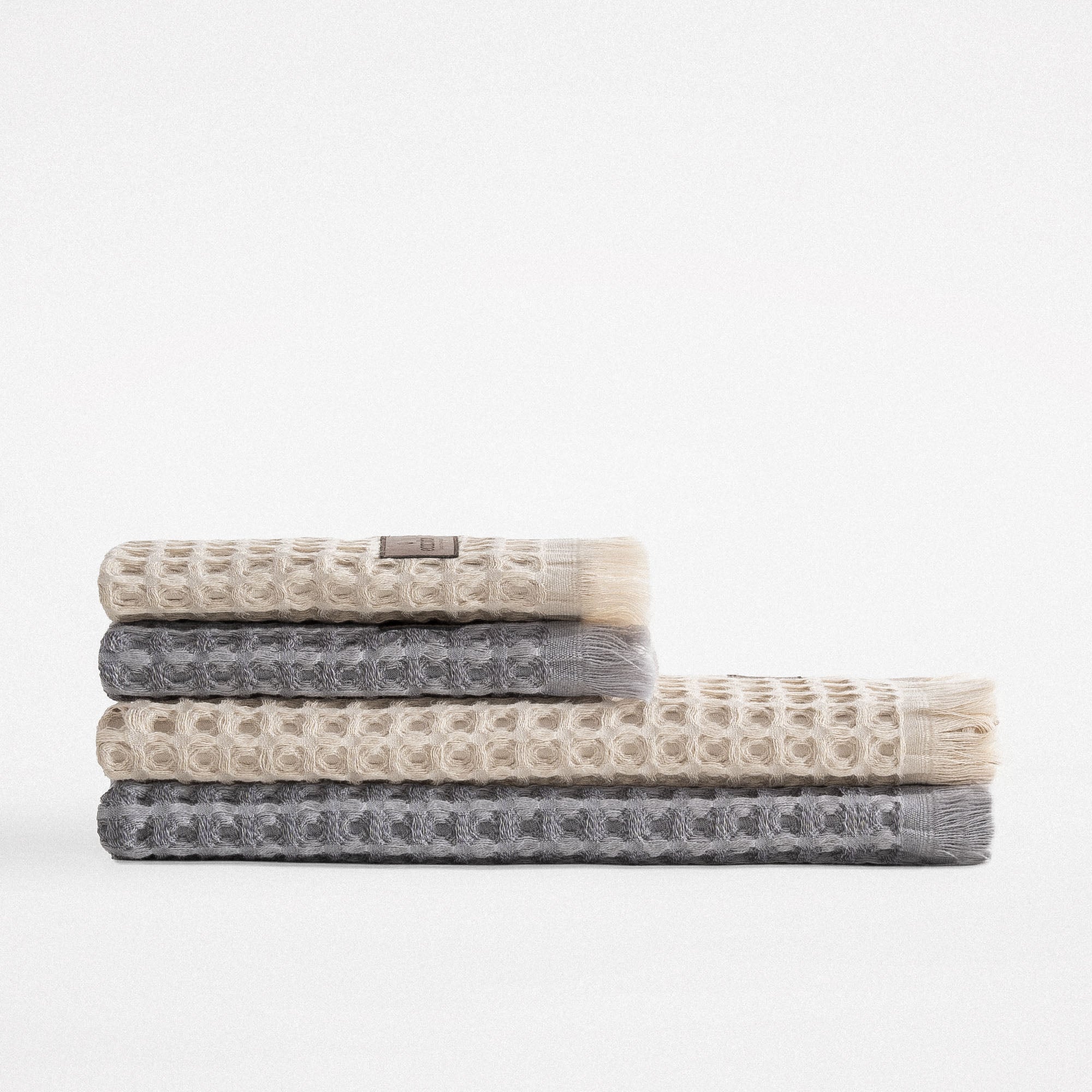 Seren Organic Cotton Waffle Pique Bath Towel Set of 4 Beige-Anthracite