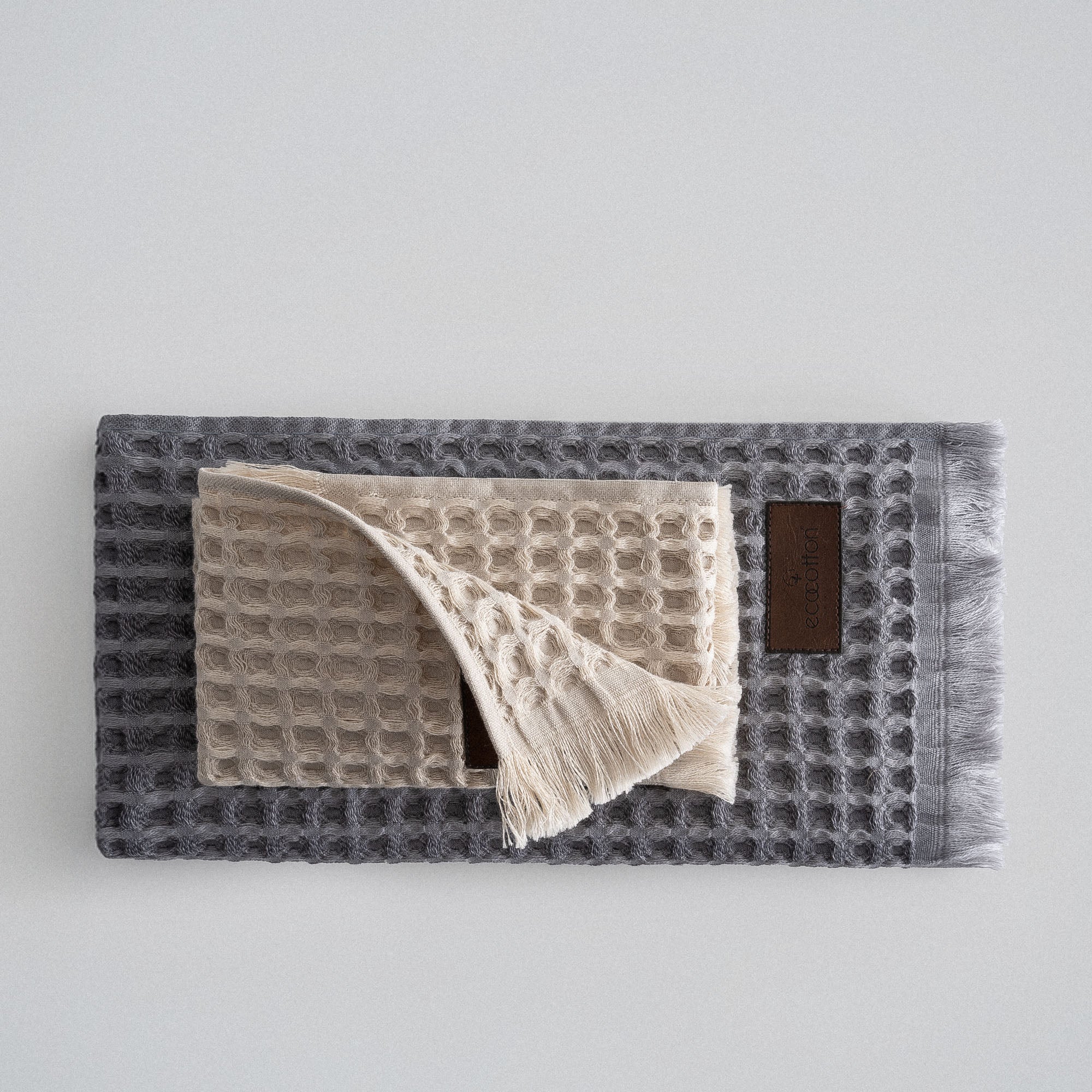 Seren Organic Cotton Waffle Pique Bath Towel Set of 4 Beige-Anthracite