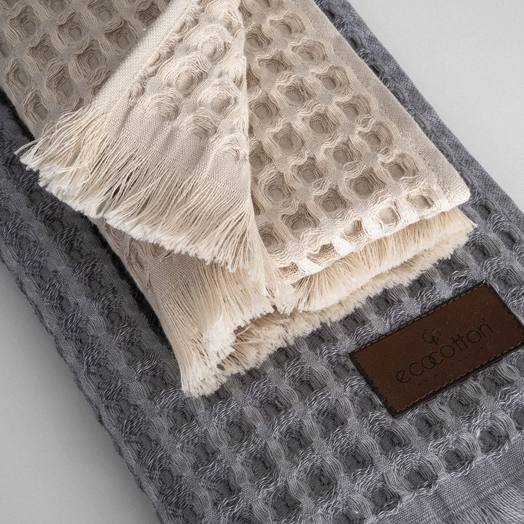 Seren Organic Turkish Cotton Towel Set of 8 Beige-Anthracite