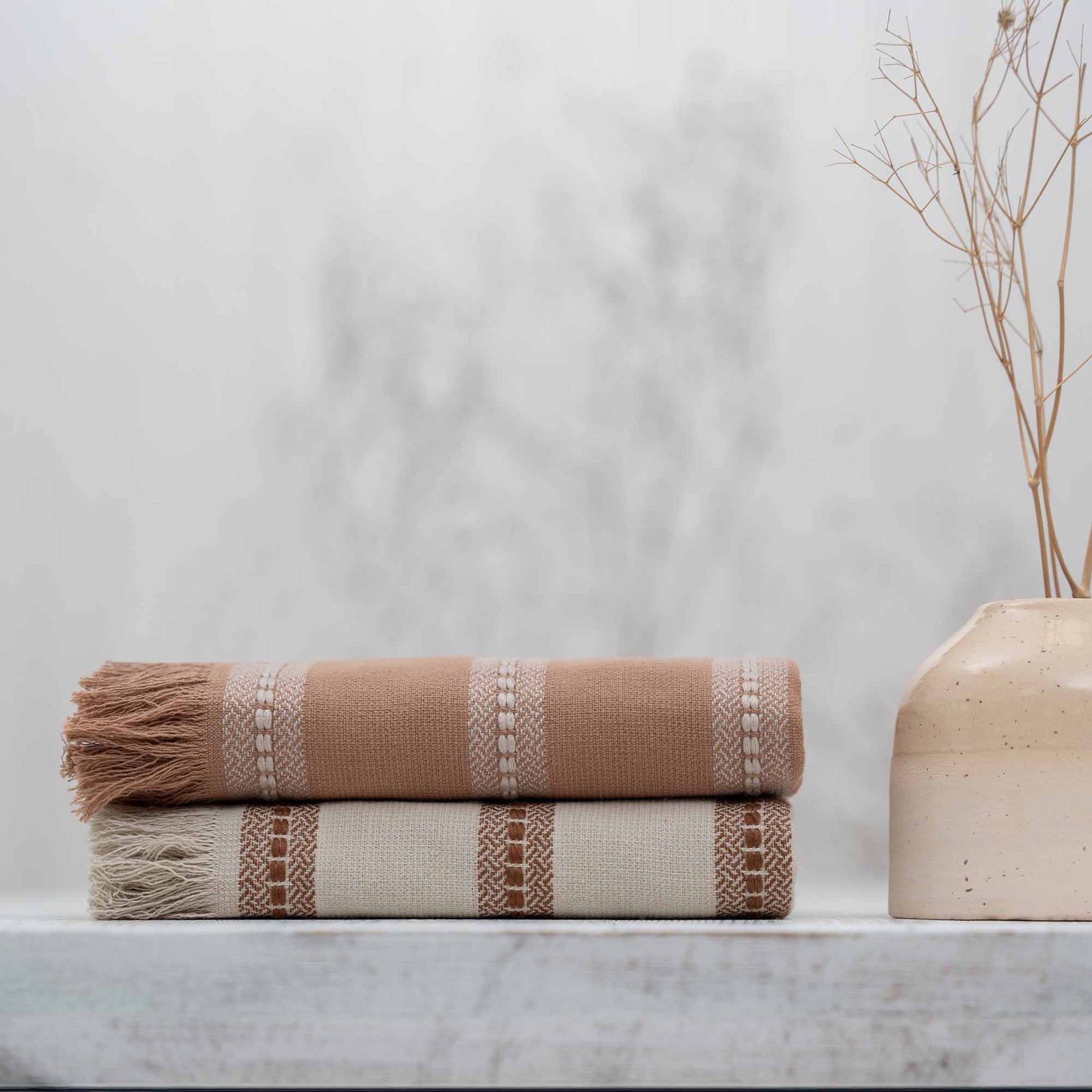 Neva Turkish Cotton Bouclé Dish Towel Set of 2 Beige/Brown