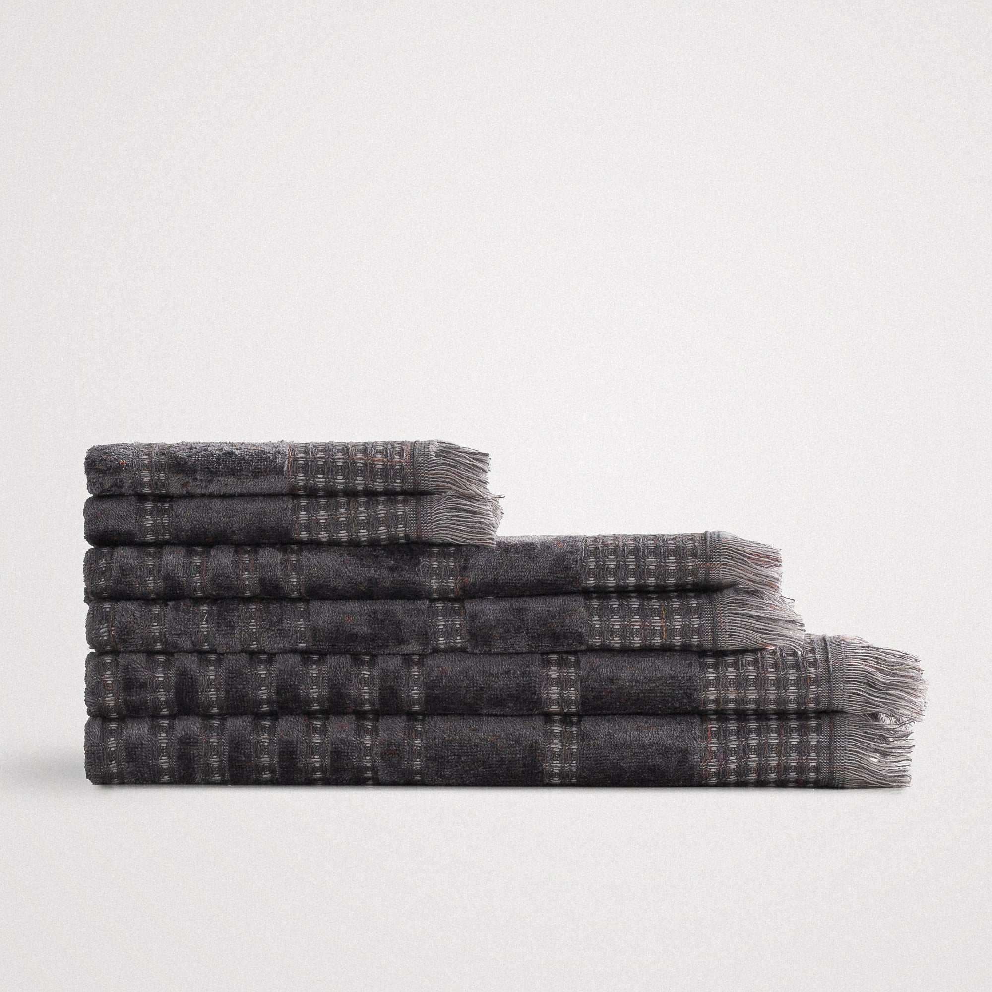 Zeus Organic Turkish Cotton Bath Towel Set of 6 Inject Anthracite