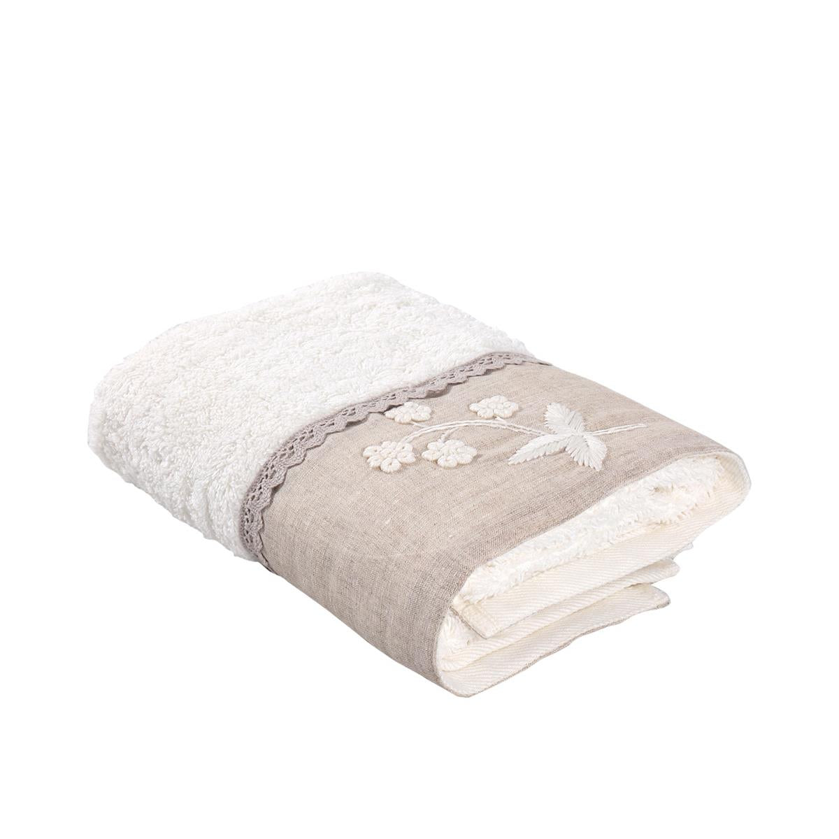 Ayliz Organic Cotton Linen Border Hand Towel Cream