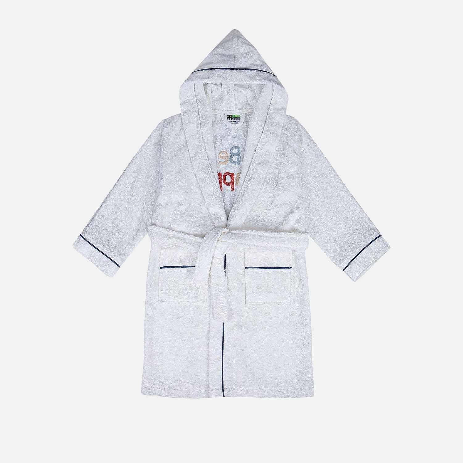 Be Happy Cotton Kids' Bathrobe Cream/Navy Blue