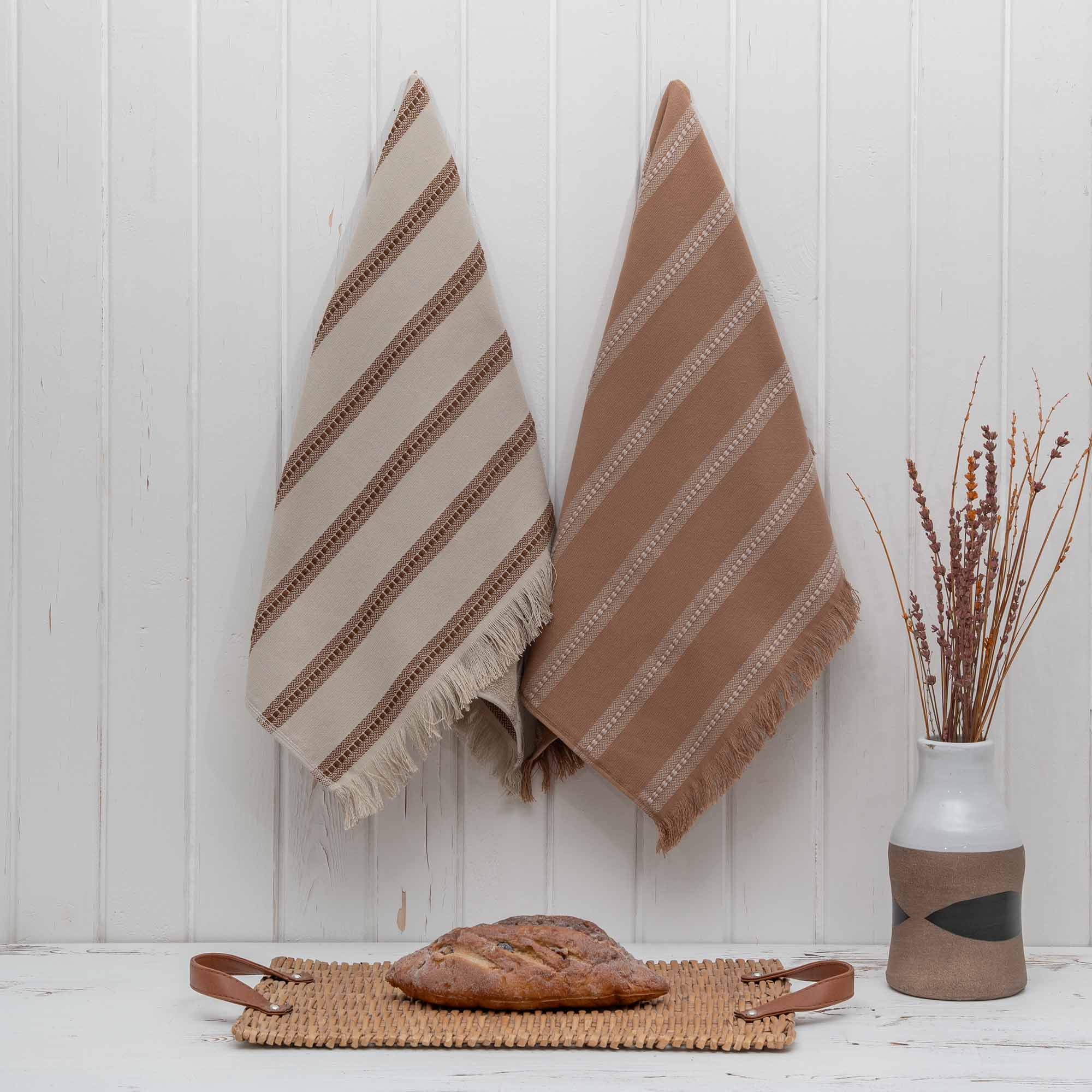 Neva Turkish Cotton Bouclé Dish Towel Set of 2 Beige/Brown