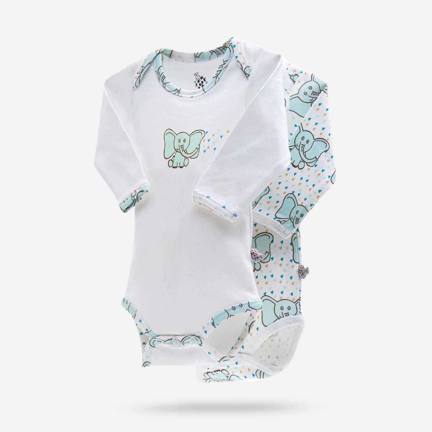 Borneo Organic Cotton Baby Bodysuit Set of 2 Long Sleeved White-Mint