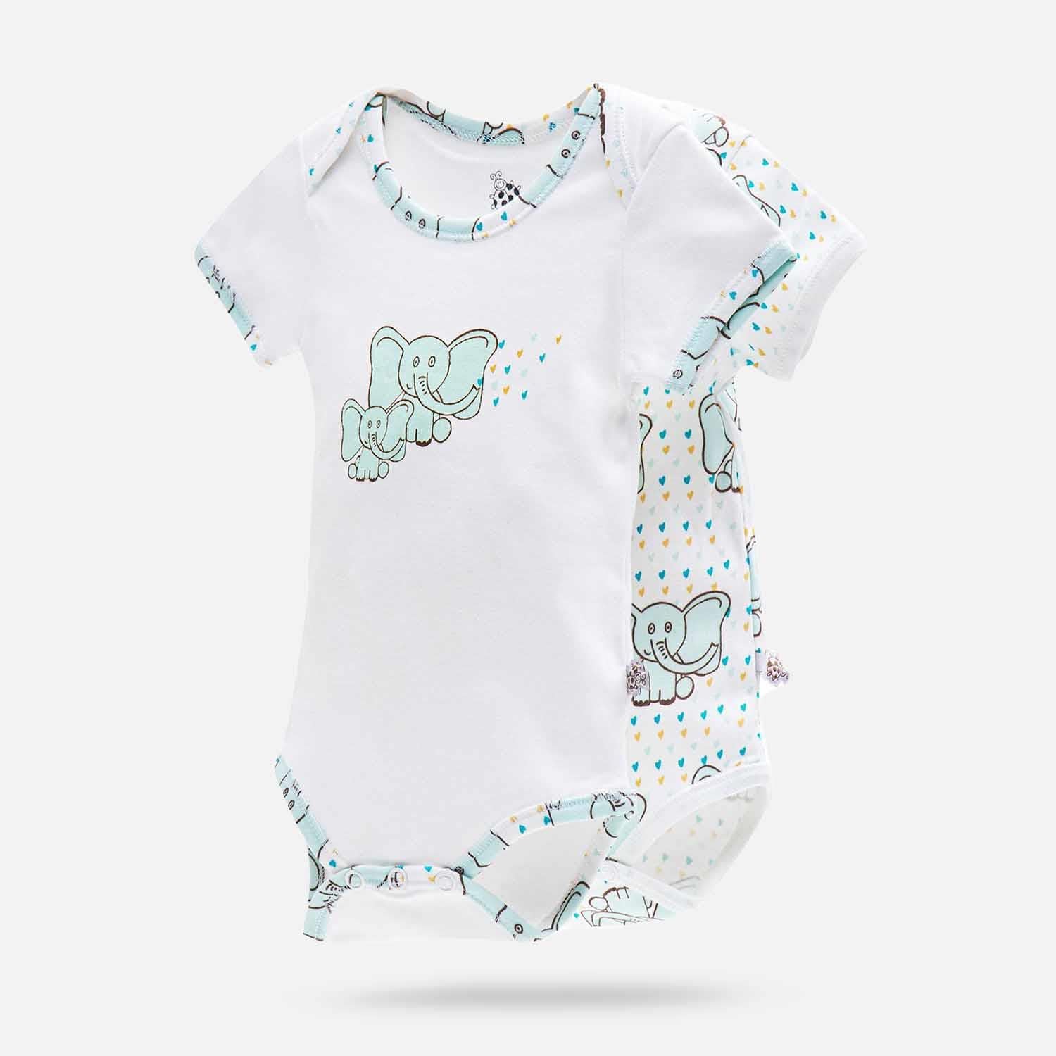 Borneo Organic Cotton Baby Bodysuit Set of 2 Short Sleeved White-Mint