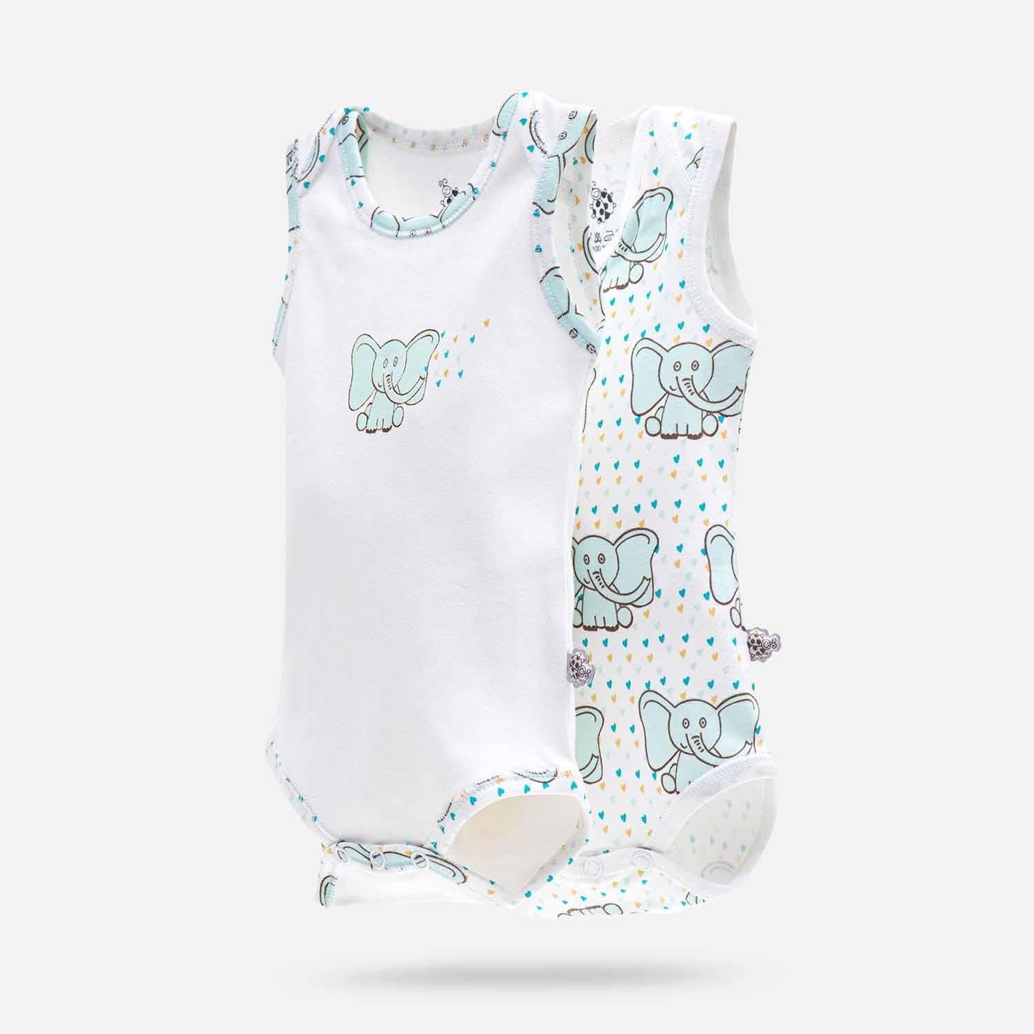 Borneo Organic Cotton Baby Bodysuit Set of 2 Sleeveless White-Mint