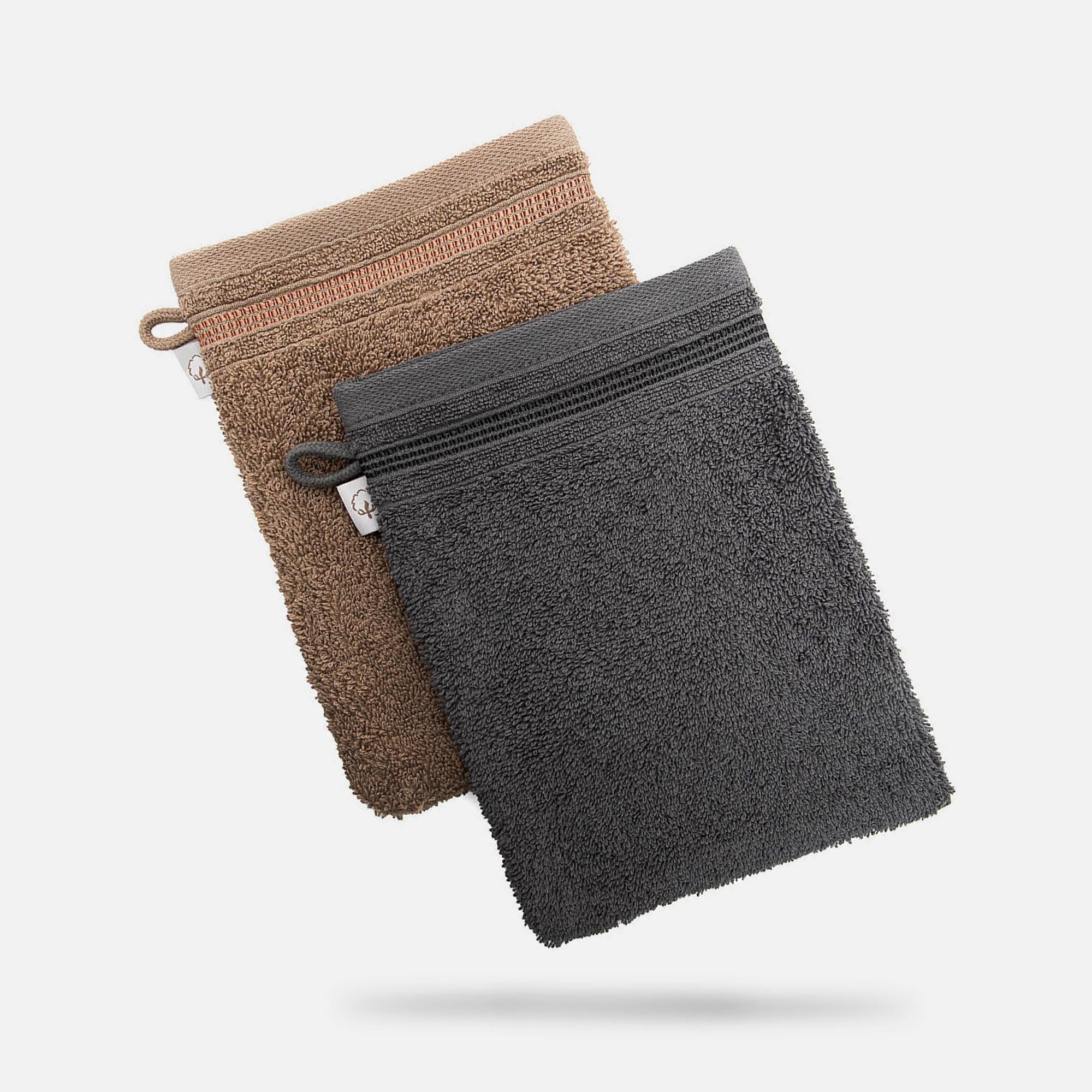 Cotton Towel Bath Glove Set of 2 Anthracite/Dark Beige