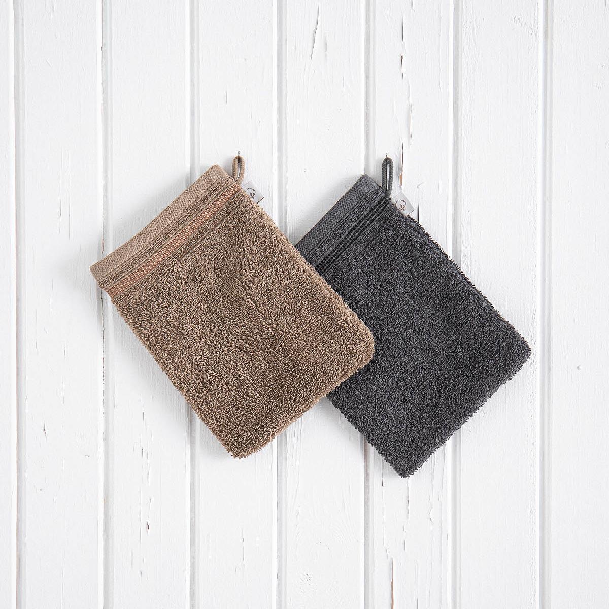 Cotton Towel Bath Glove Set of 2 Anthracite/Dark Beige