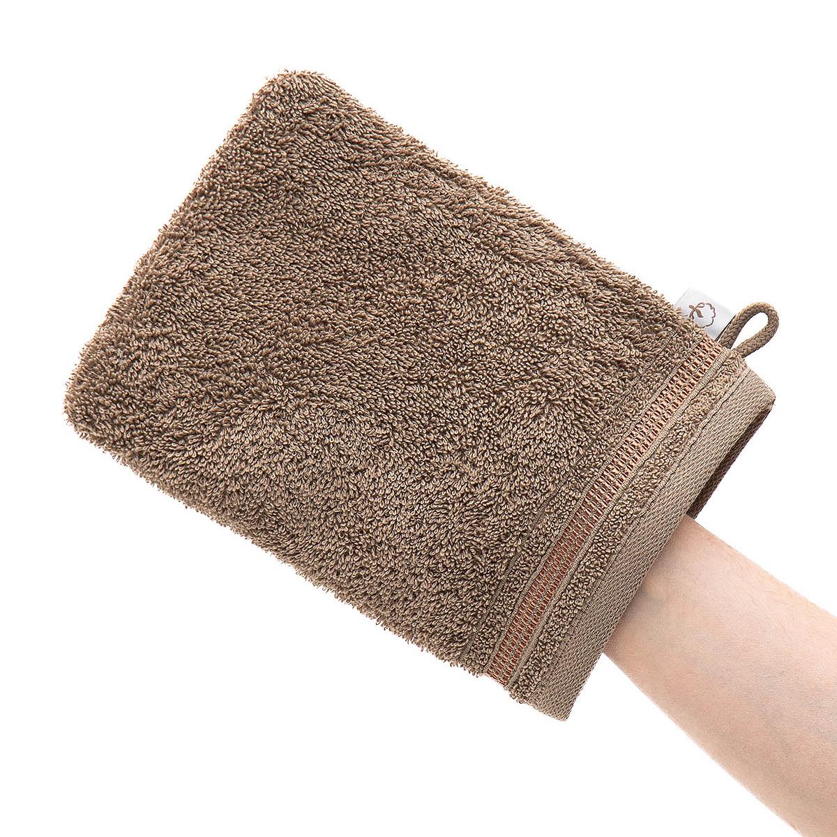 Cotton Towel Bath Glove Set of 2 Anthracite/Dark Beige