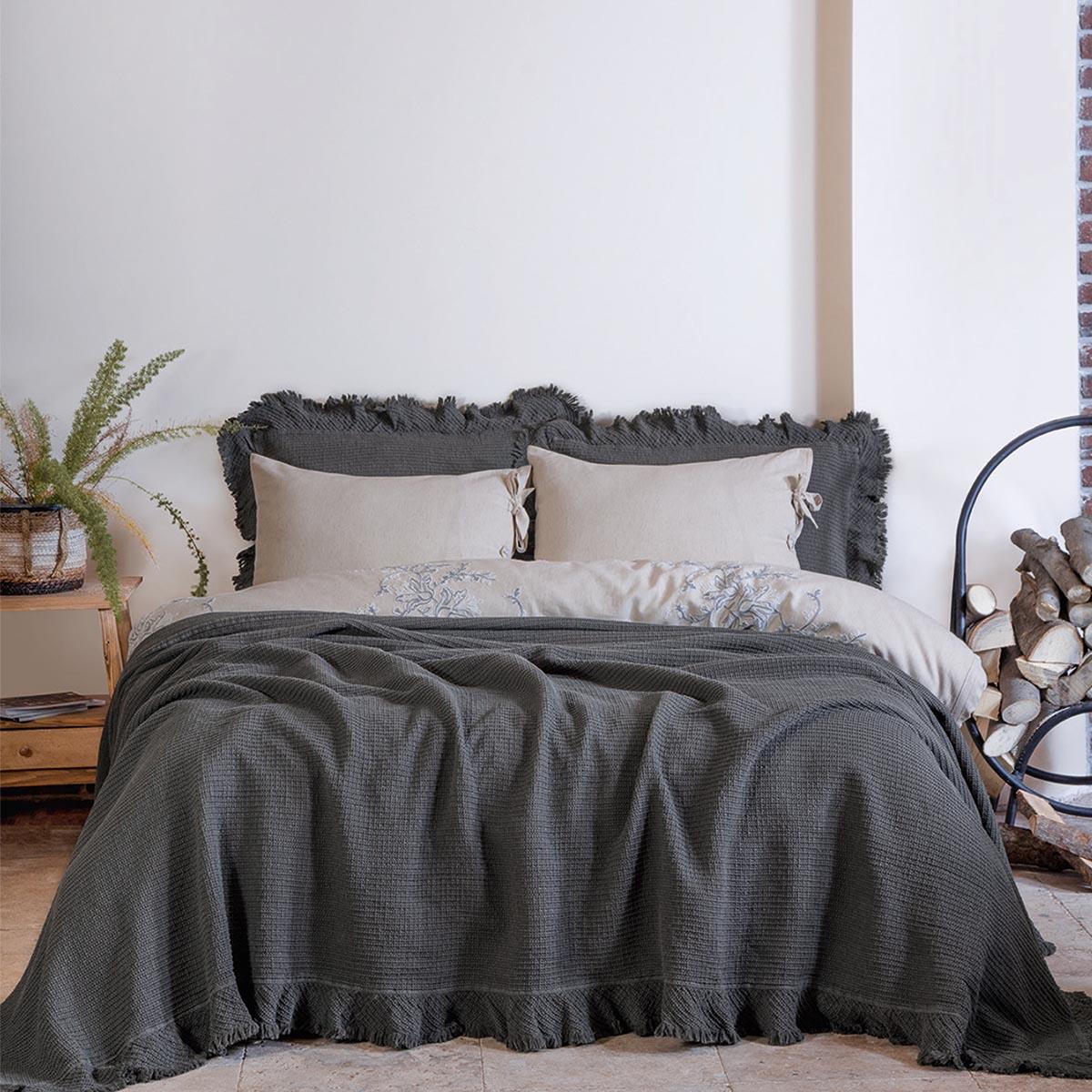 Dina Organic Cotton Pique Double Bedspread Anthracite