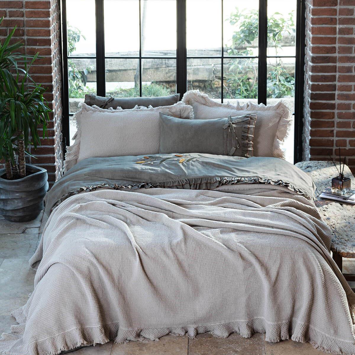 Dina Organic Cotton Pique Double Bedspread Beige