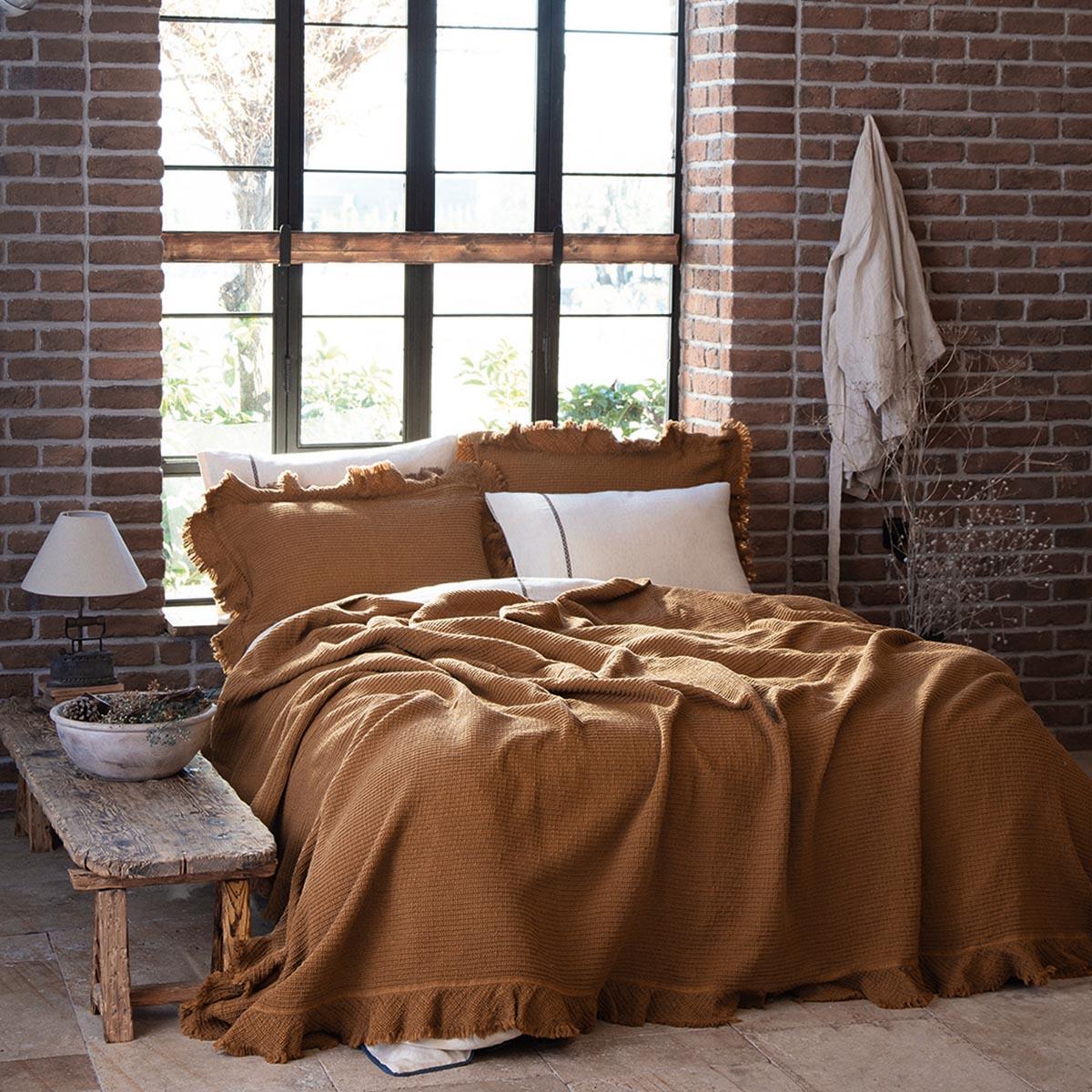 Dina Organic Cotton Pique Double Bedspread Brown