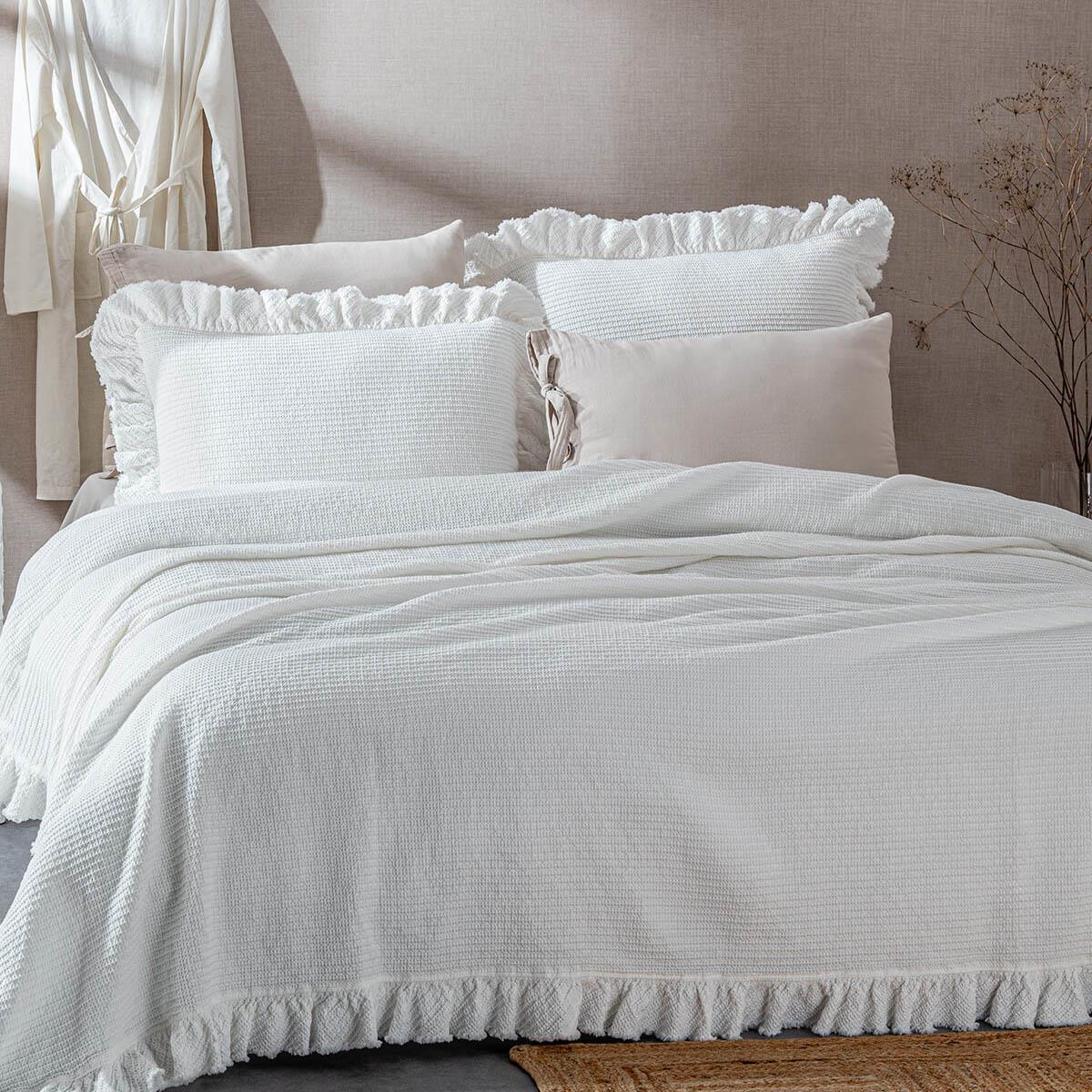 Dina Organic Cotton Pique Double Bedspread Cream