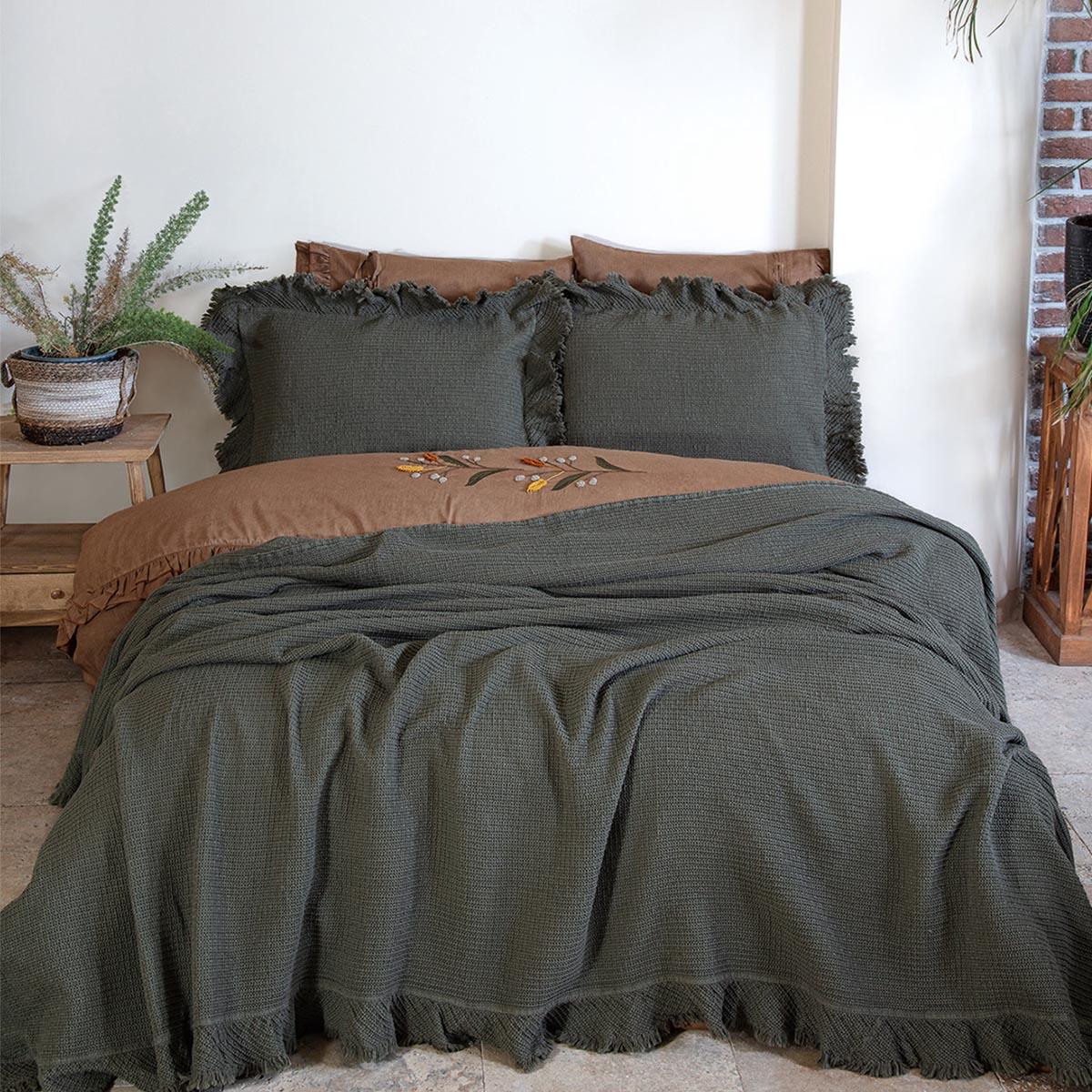 Dina Organic Cotton Pique Double Bedspread Green