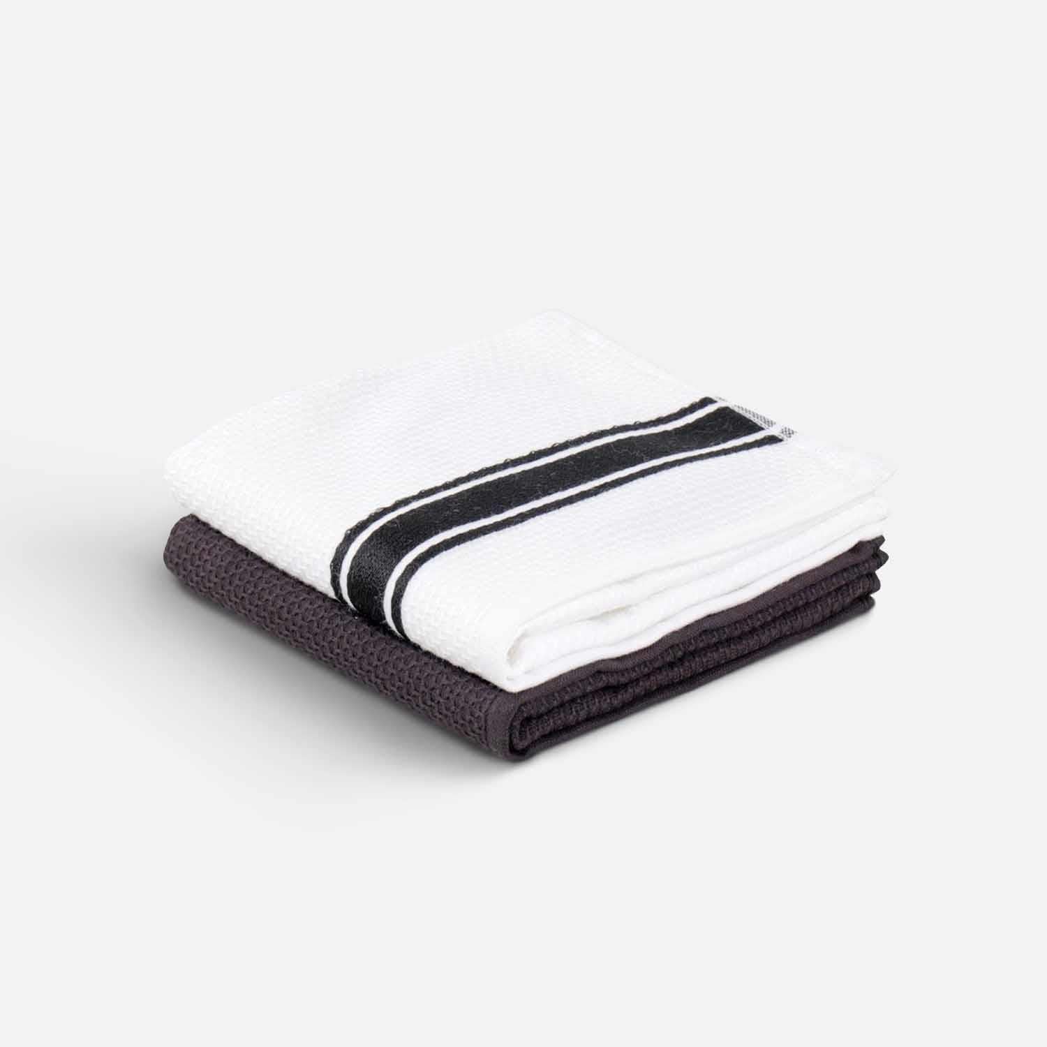 Elvin 2-Pack Drying Towel Set 100% Cotton Printed Black-Cream 40X60 Cm