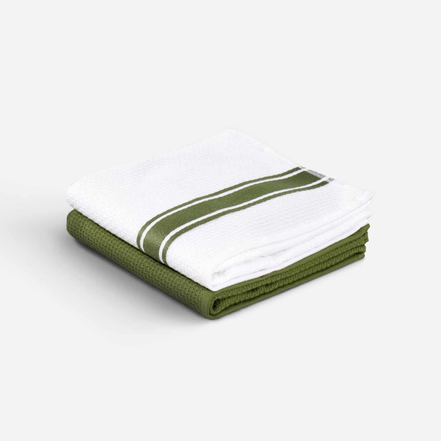 Elvin 2-Pack Drying Towel Set 100% Cotton Printed Green-Cream 40X60 Cm