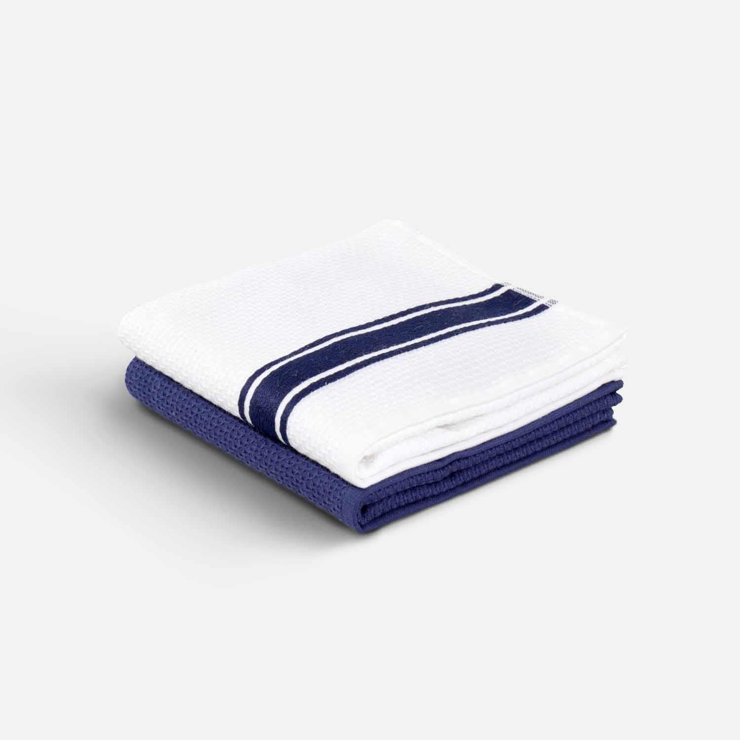 Elvin 2-Pack Drying Towel Set 100% Cotton Printed Navy Blue-Cream 40X60 Cm