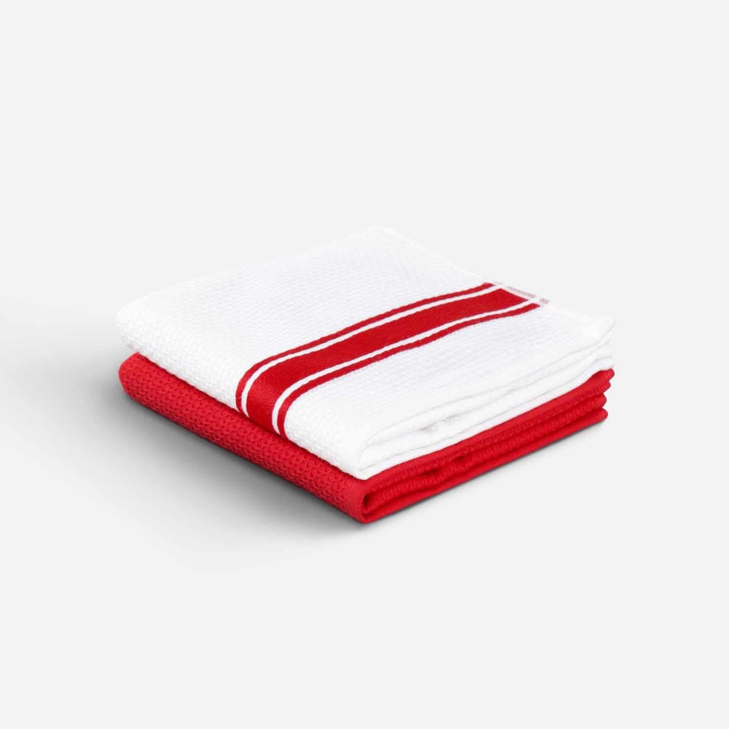 Elvin 2-Pack Drying Towel Set 100% Cotton Printed Red-Cream 40X60 Cm