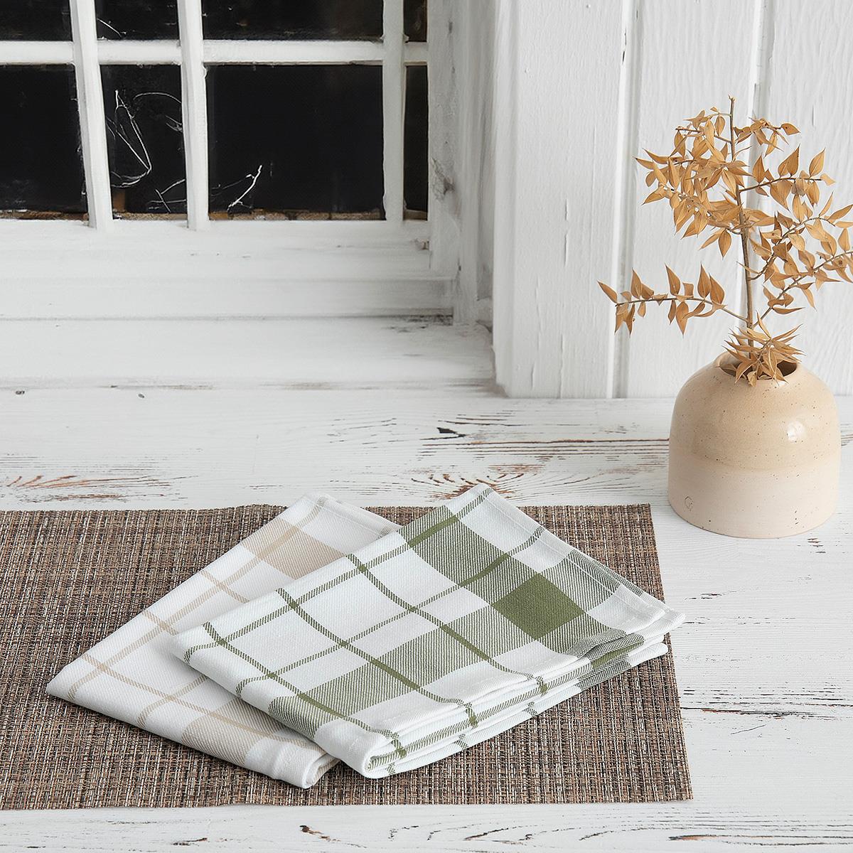 Esila Cotton Tea Towel Set of 2 Beige-Green