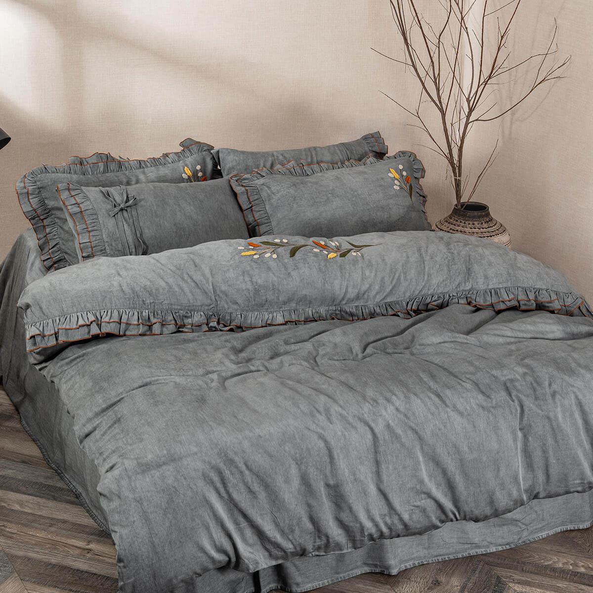 Farah Organic Cotton Satin Double Bedding Set Anthracite