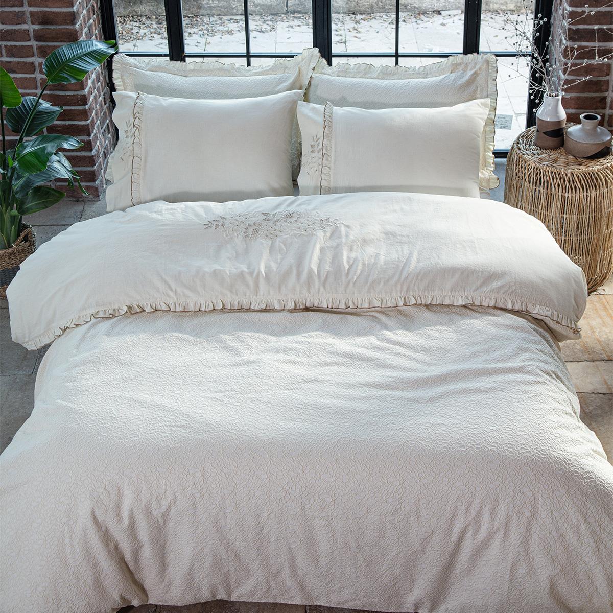 Flora Organic Cotton Linen Double Bedding Set Cream