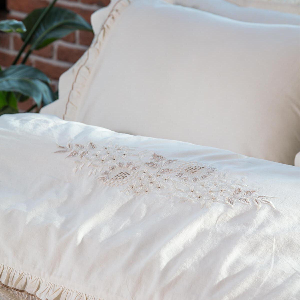 Flora Organic Cotton Linen King Bedding Set Cream