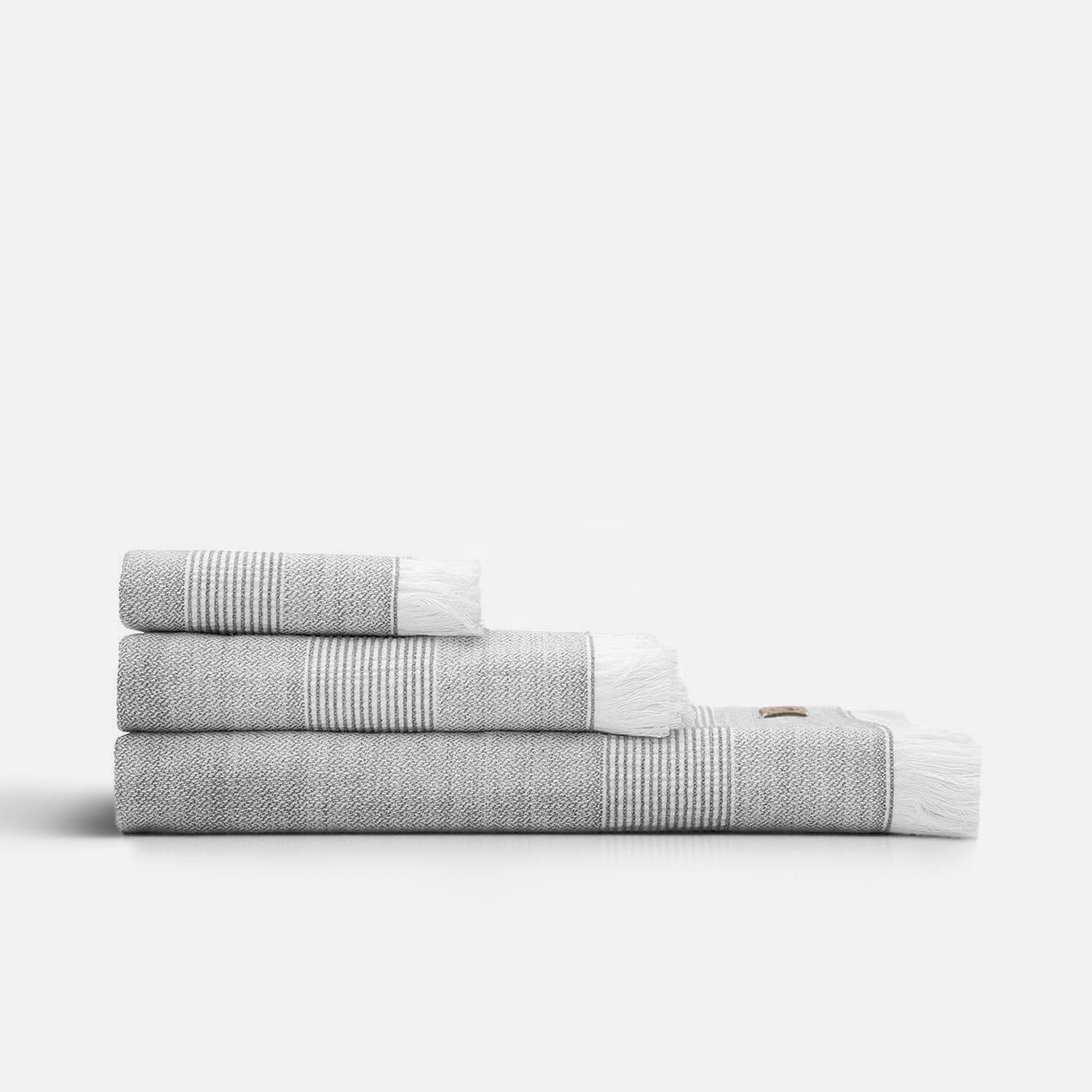 Hasna Organic Cotton Linen Bath Towel Set of 3 Anthracite