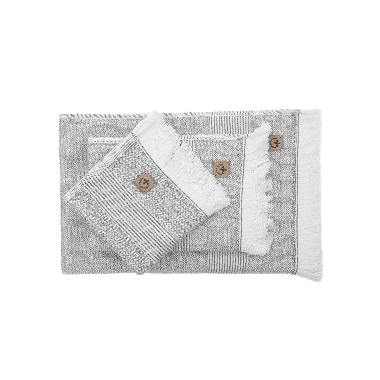 Hasna Organic Cotton Linen Bath Towel Set of 3 Anthracite