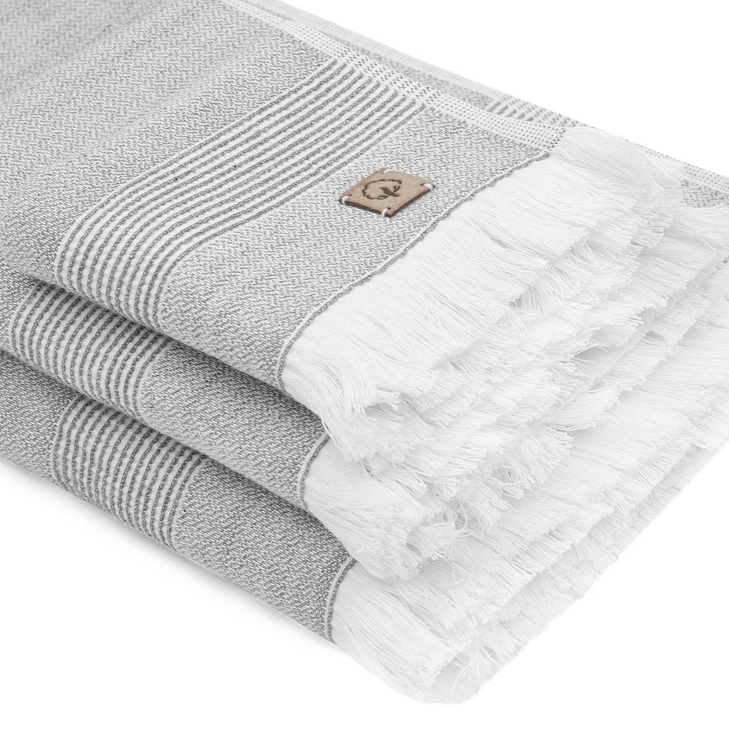 Hasna Organic Cotton Linen Bath Towel Set of 3 Anthracite